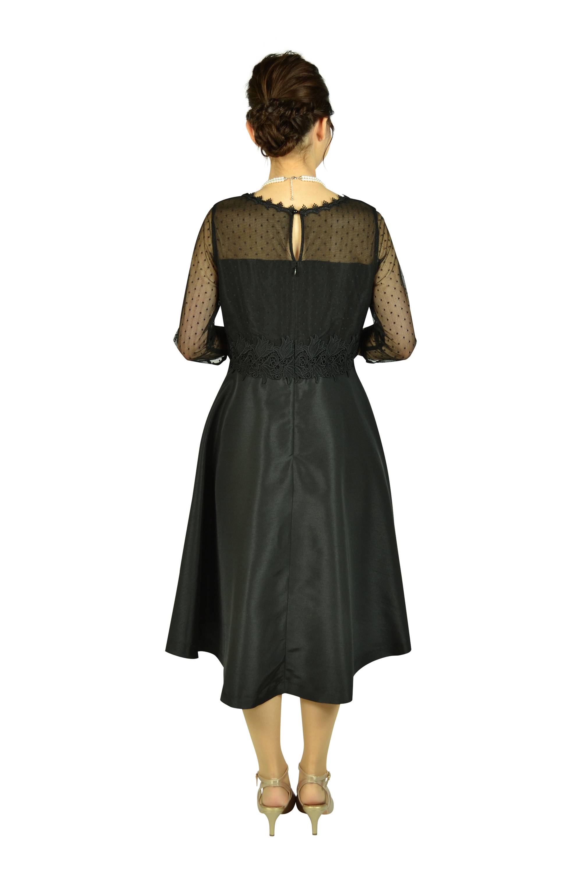 ドットレースイレギュラーヘムブラックドレス