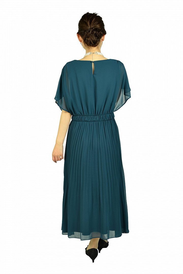 プリーツミディグリーンドレス