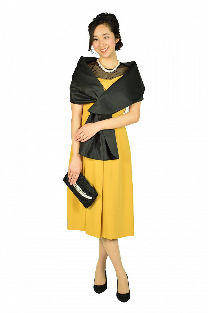 袖付きドットレースマスタードドレス