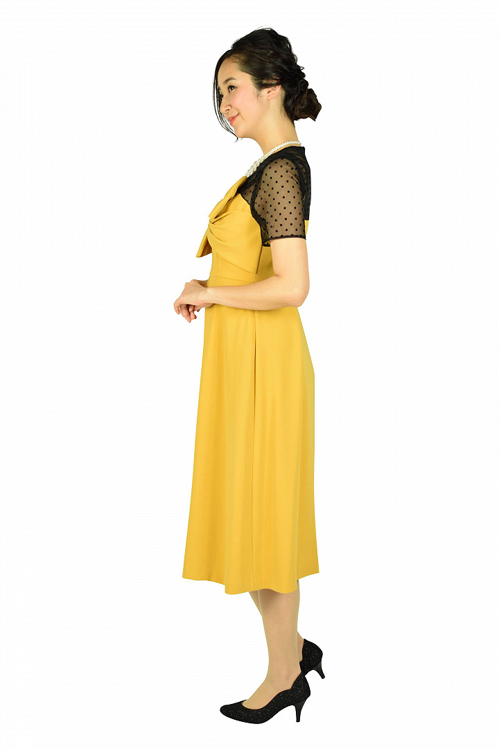 袖付きドットレースマスタードドレス