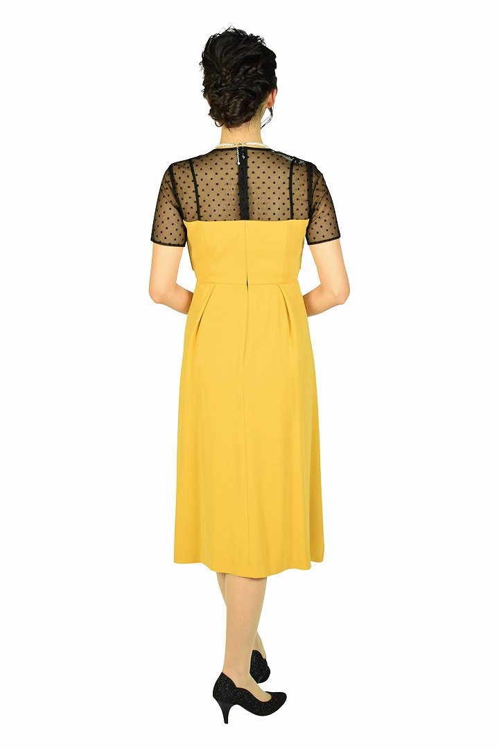 袖付きドットレースマスタードドレス
