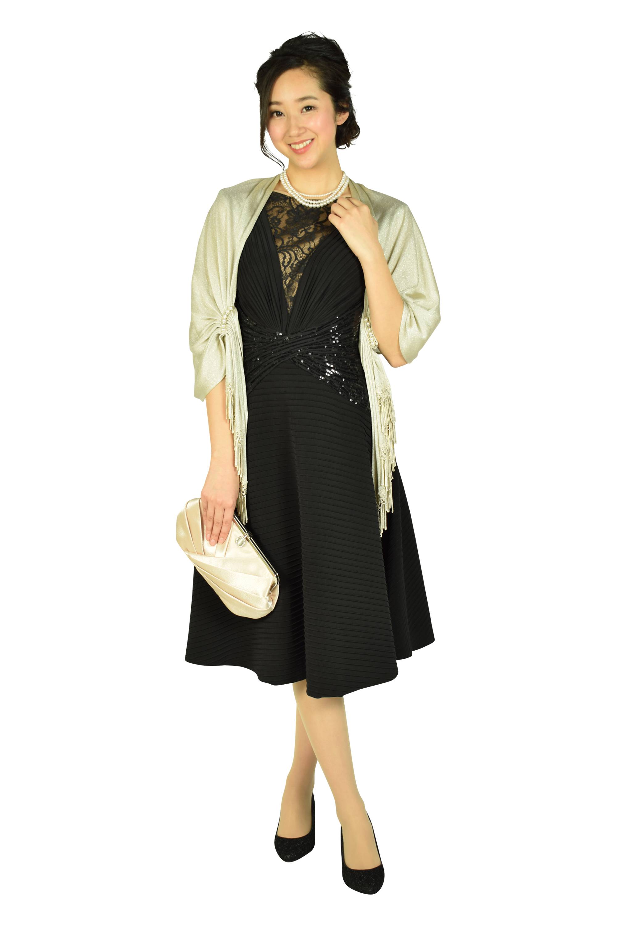 Tadashi Shoji エレガントフレアスカートブラックドレス (L) を