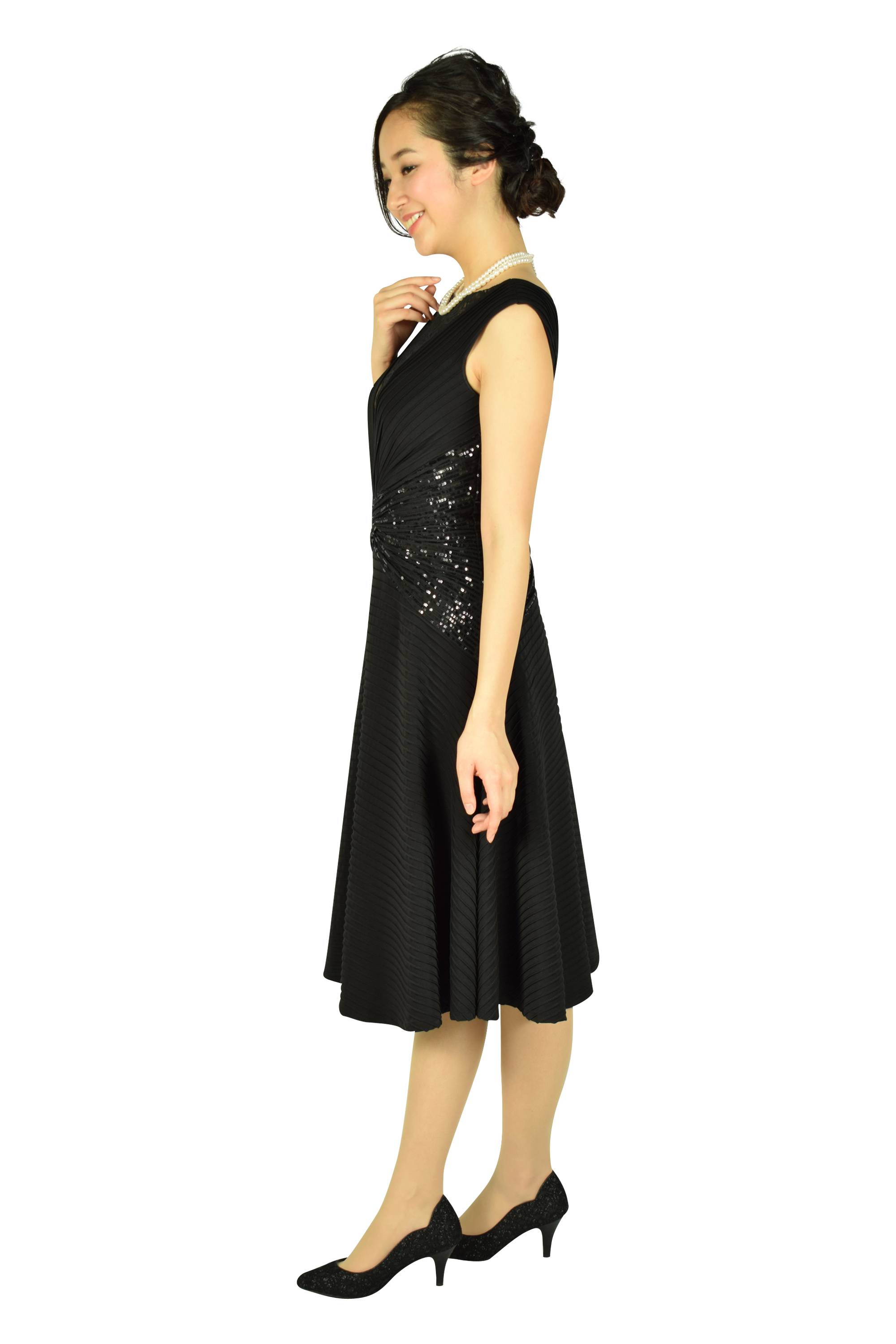 Tadashi Shoji エレガントフレアスカートブラックドレス (L〜LL) を