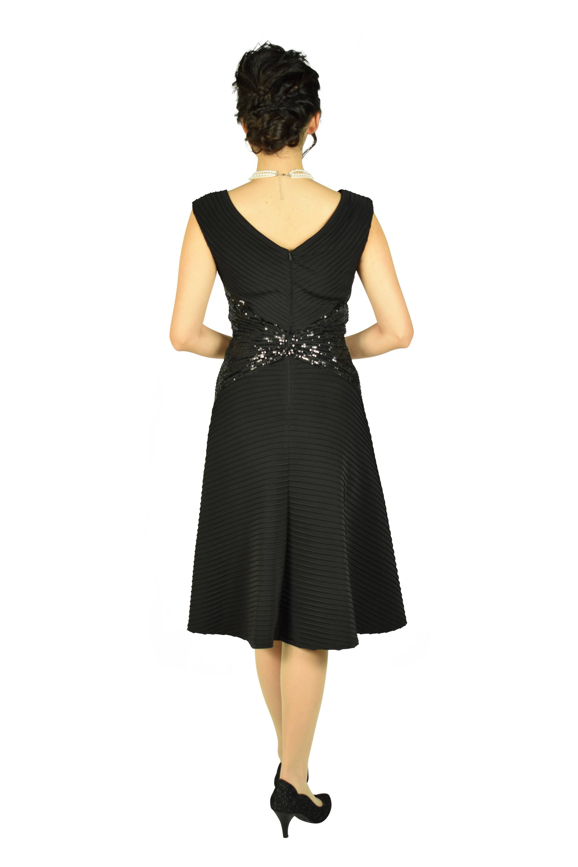 Tadashi Shoji エレガントフレアスカートブラックドレス (L) を