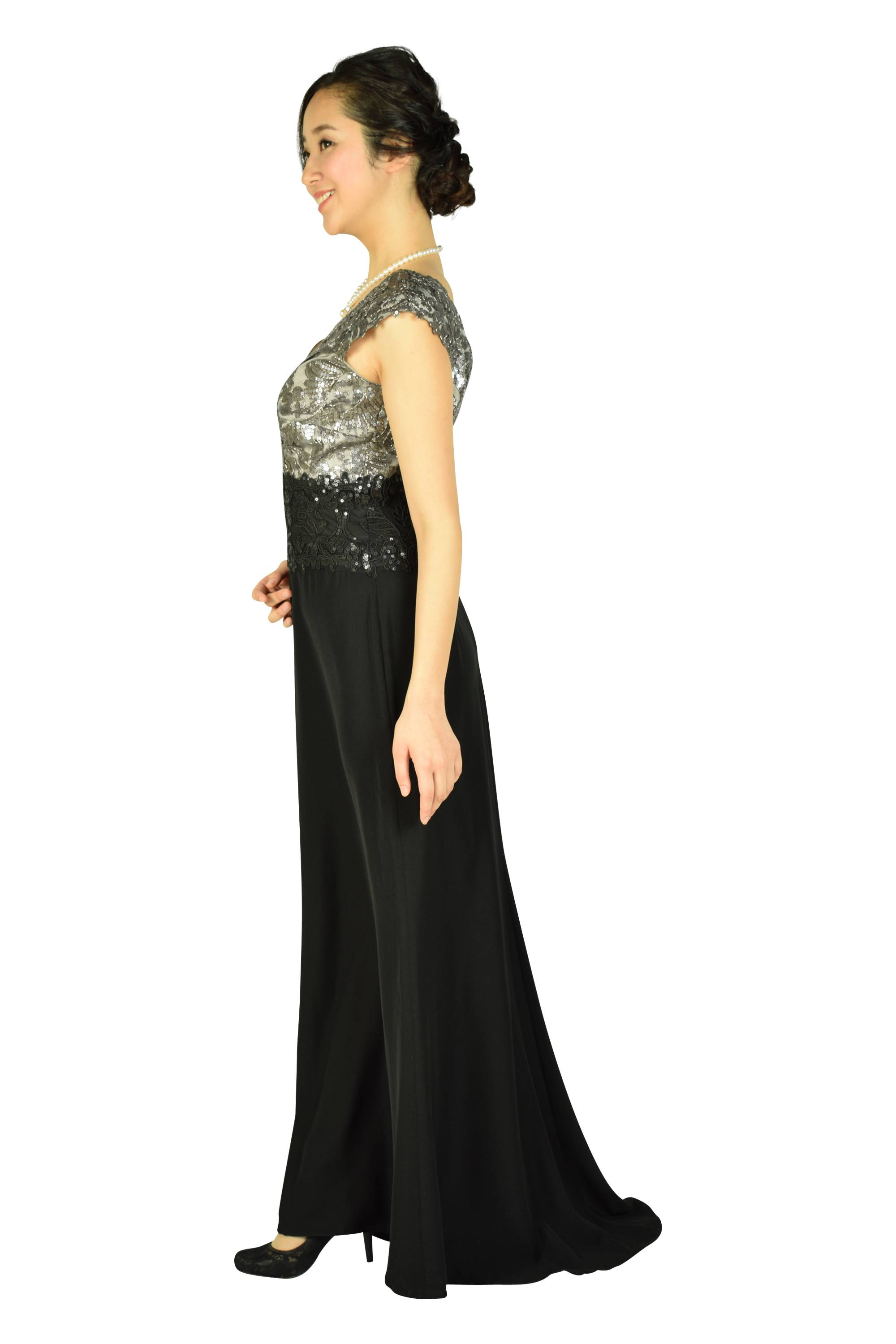 Tadashi Shoji Vネックエレガントイブニングロングドレス (L) を