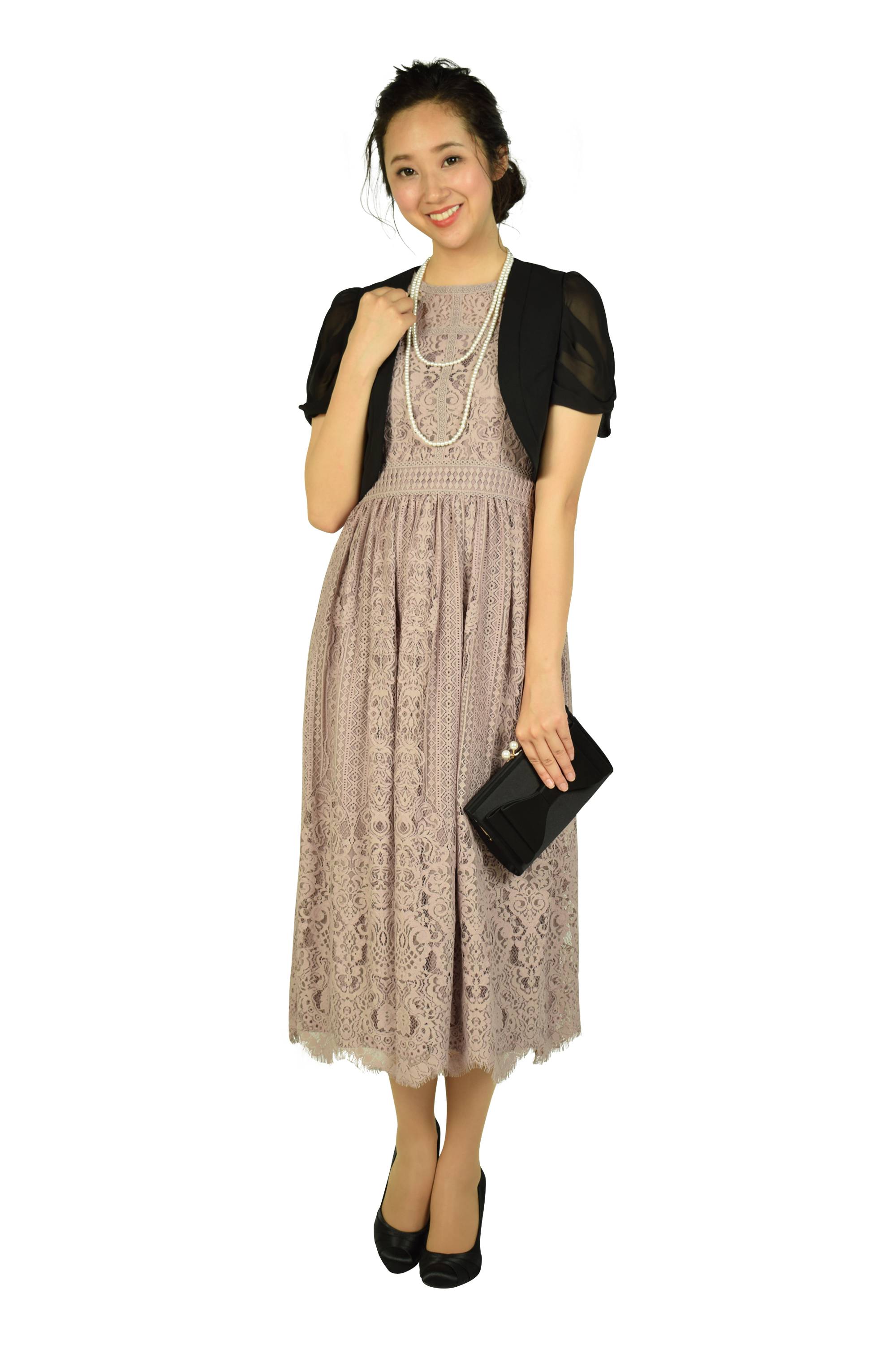 総レースミディラベンダードレス