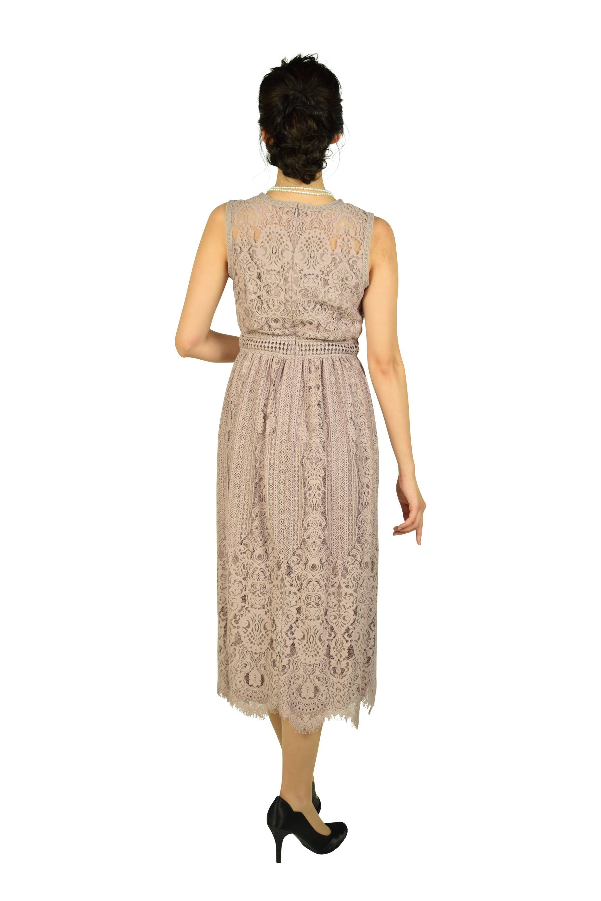 総レースミディラベンダードレス