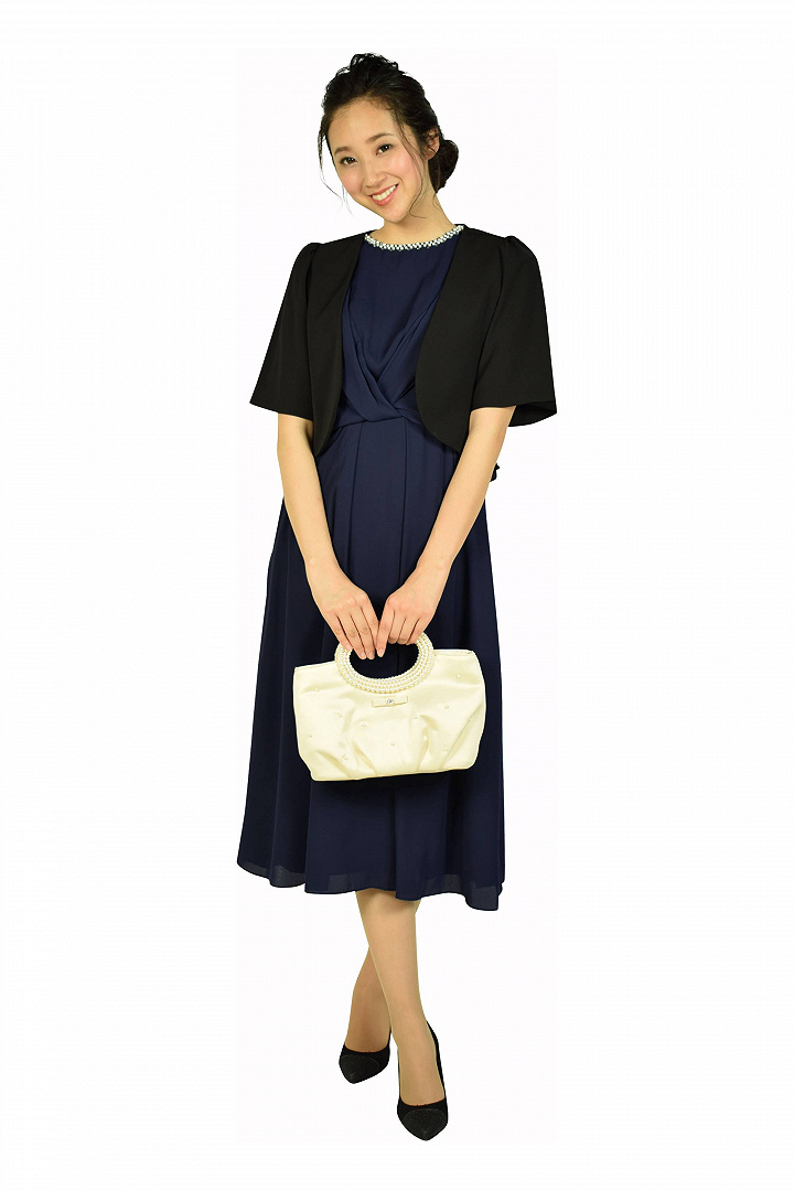 シフォンカシュクールネイビードレス