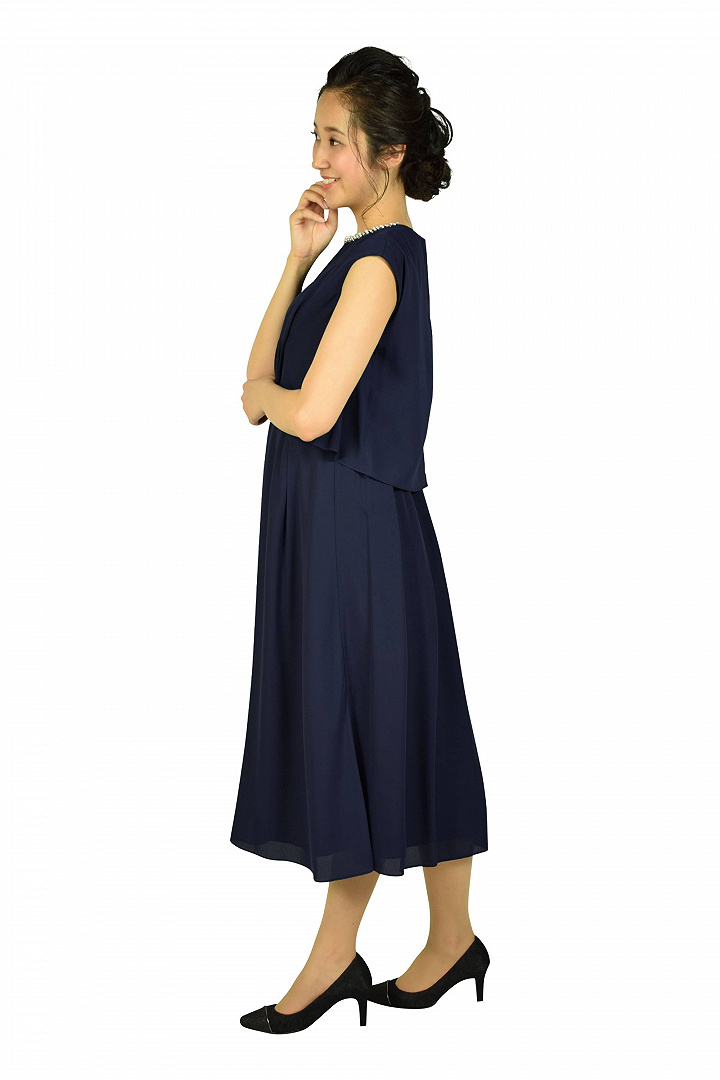 シフォンカシュクールネイビードレス