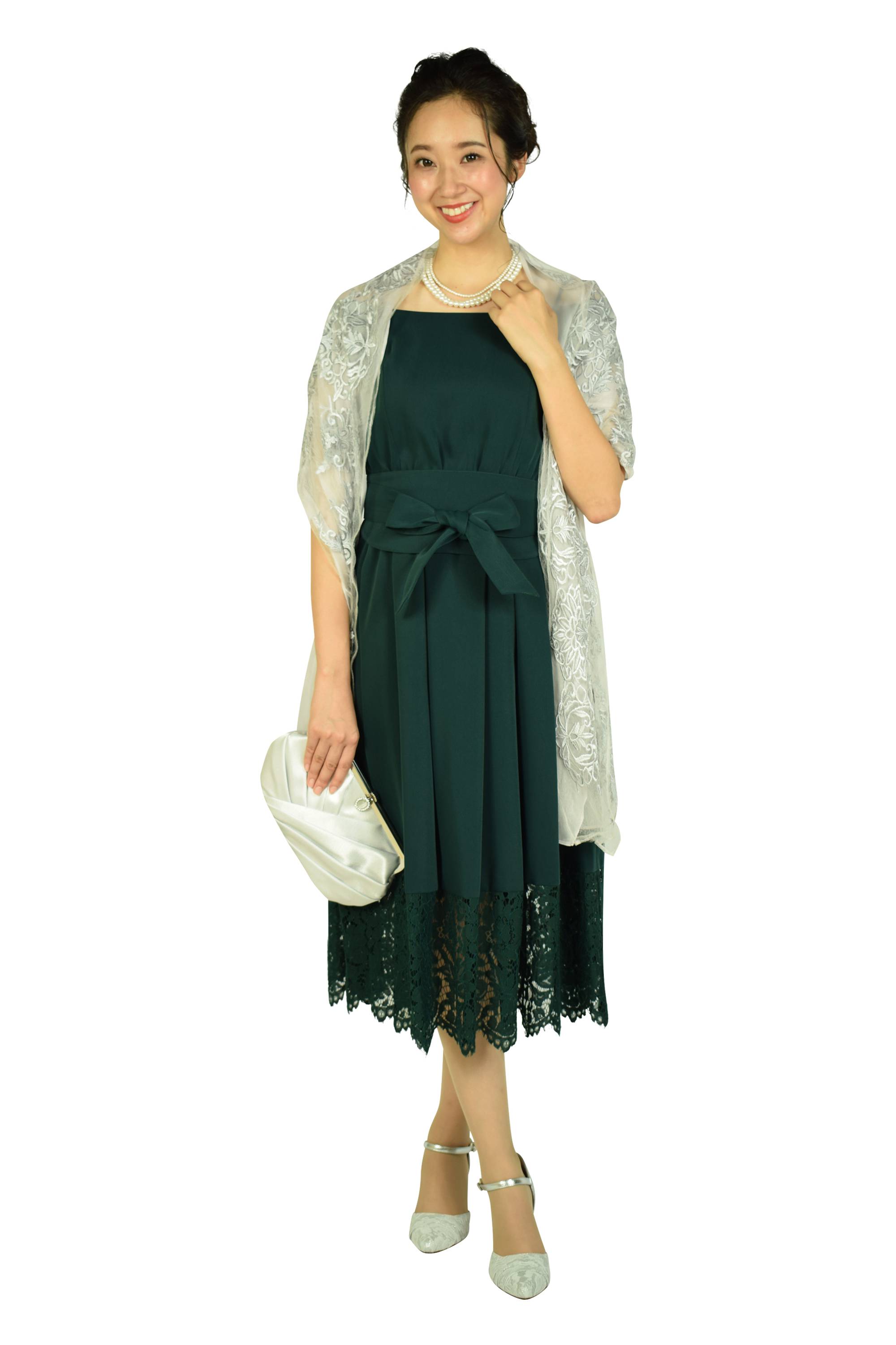 オフショルダーモスグリーンドレス