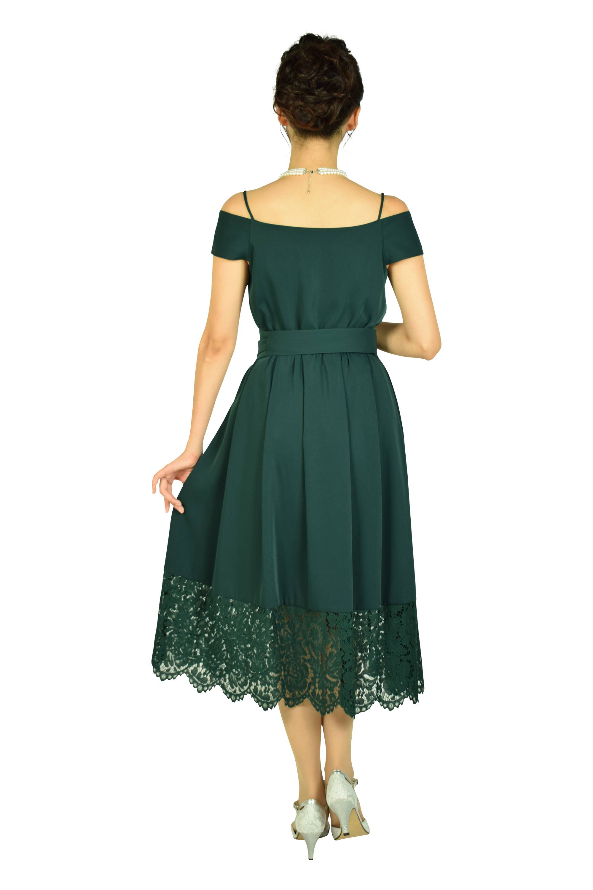 オフショルダーモスグリーンドレス