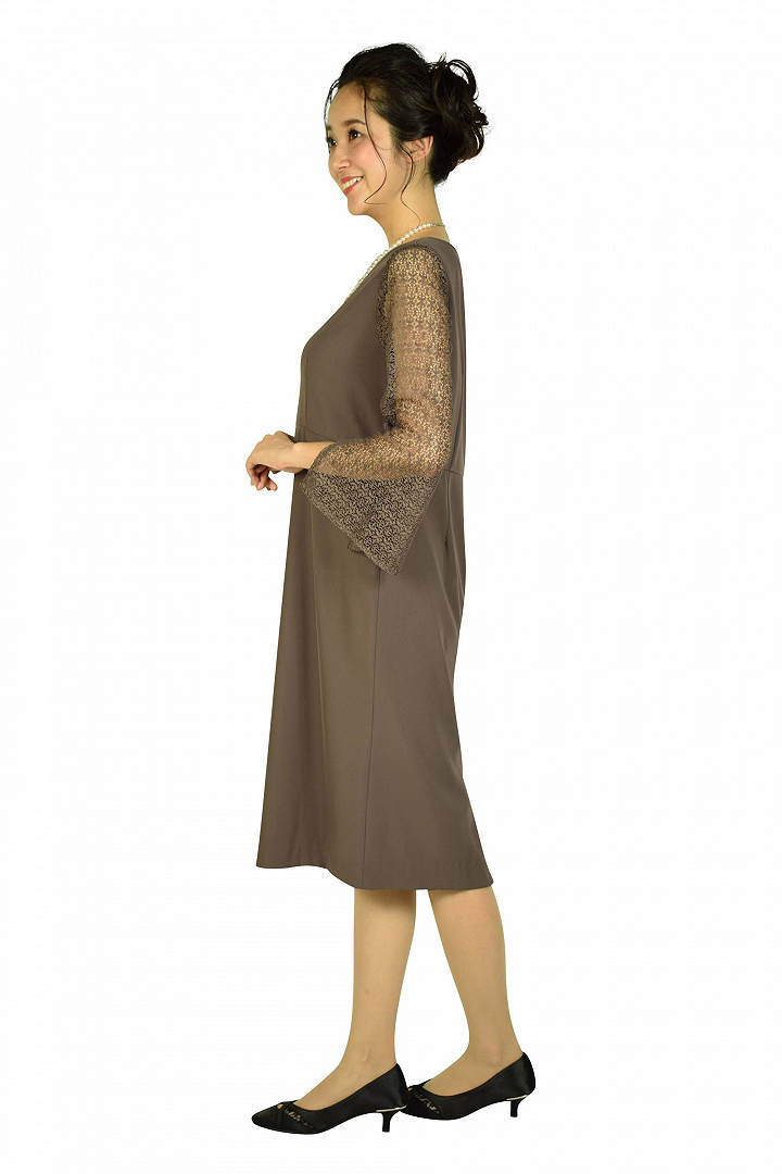 袖レースココアブラウンドレス