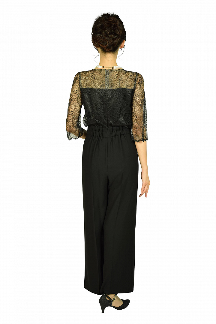 トップスレースワイドパンツブラックドレス