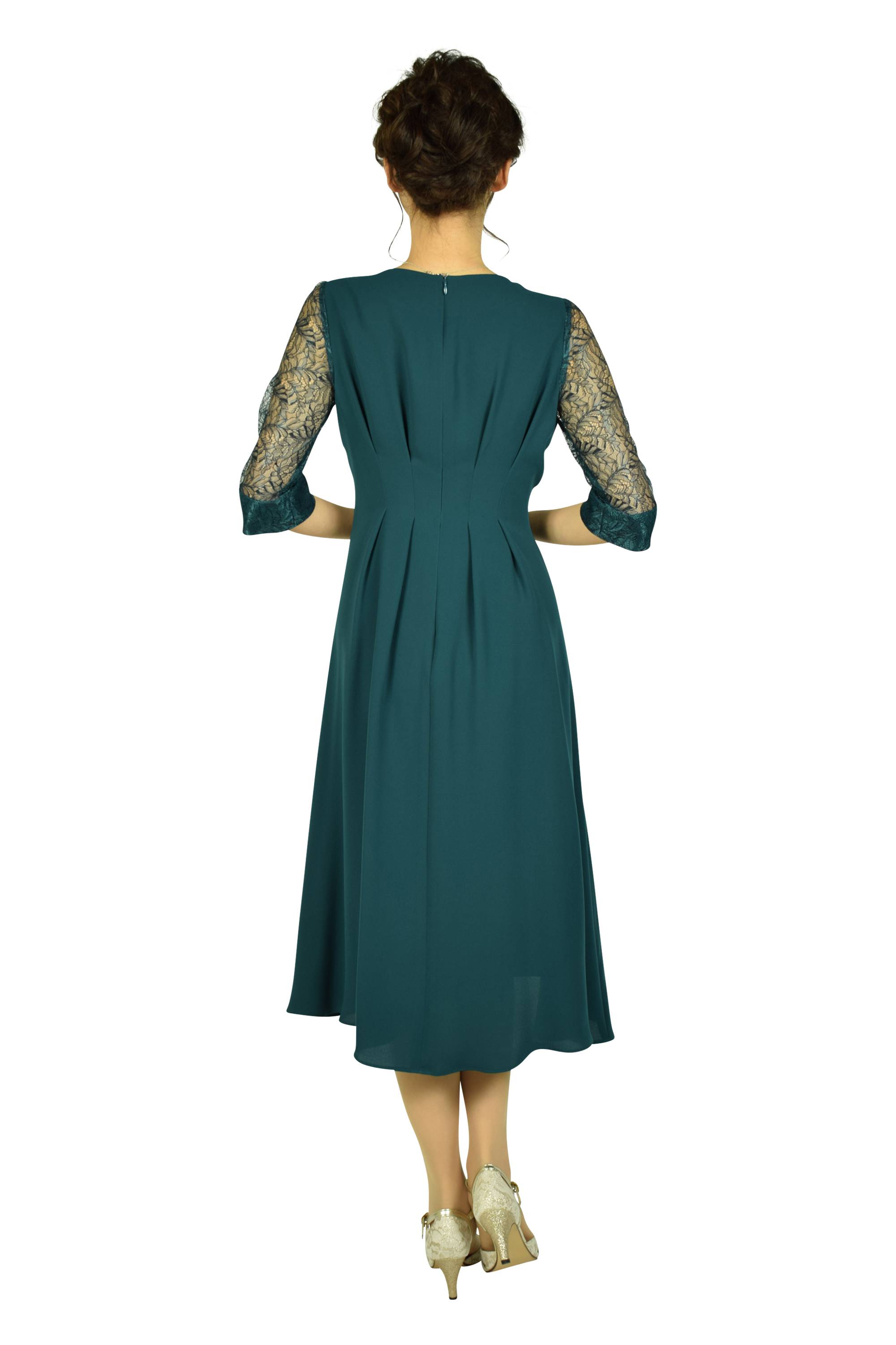 DRESS DECO Vネック袖レースグリーンドレス (M) をレンタル - 結婚式