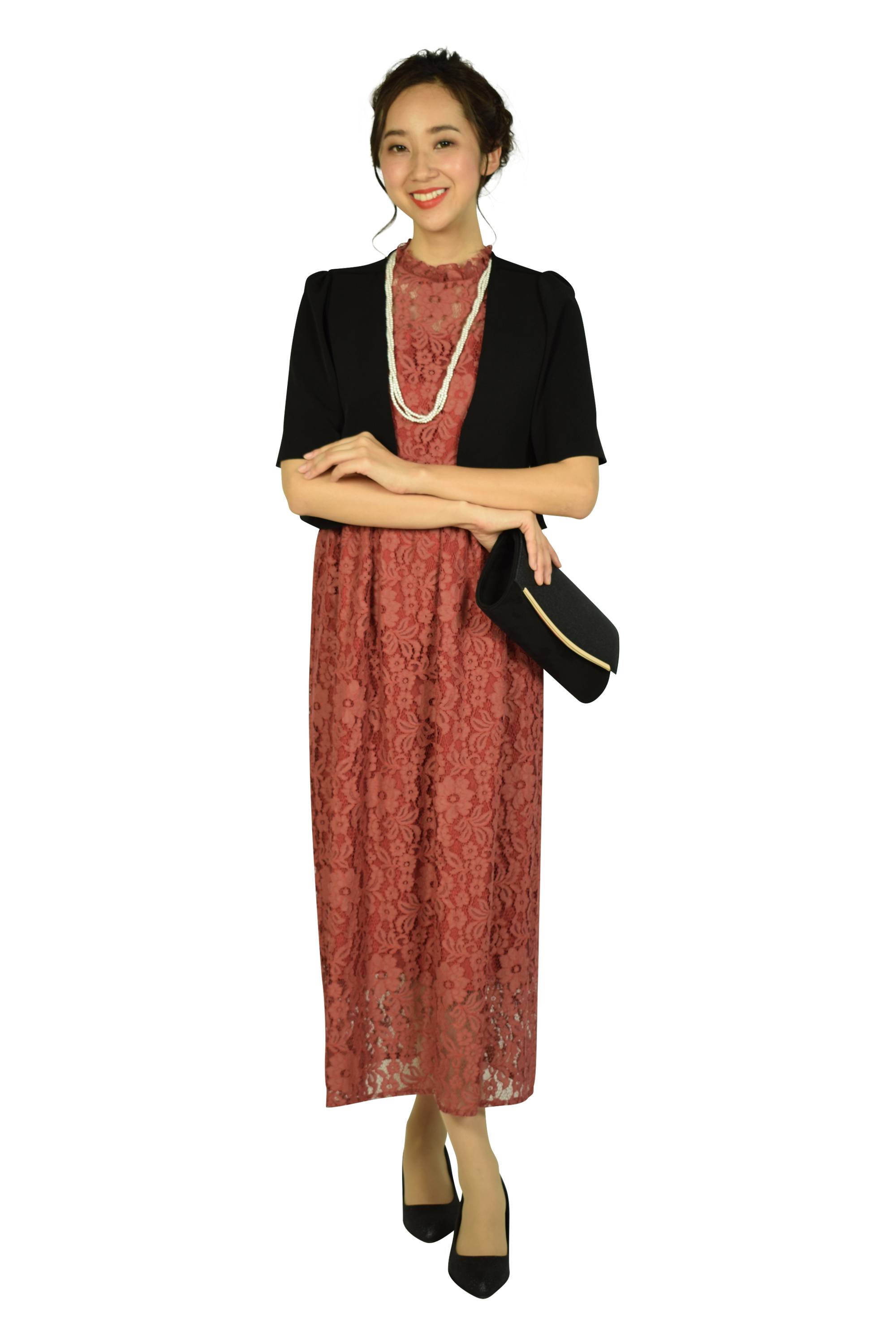 華奢3連ねじれパールロングネックレス