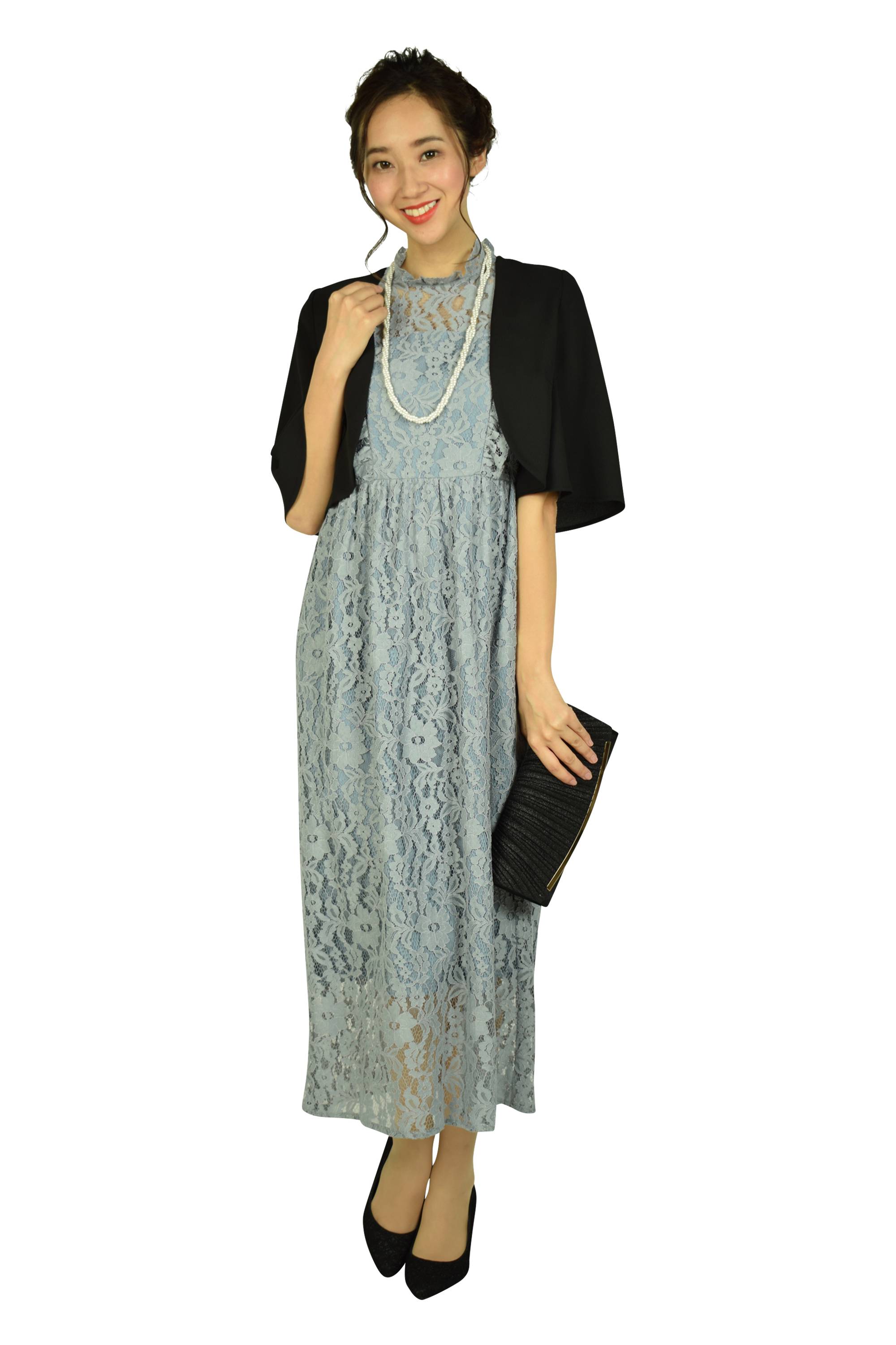 レースマキシアッシュブルードレス