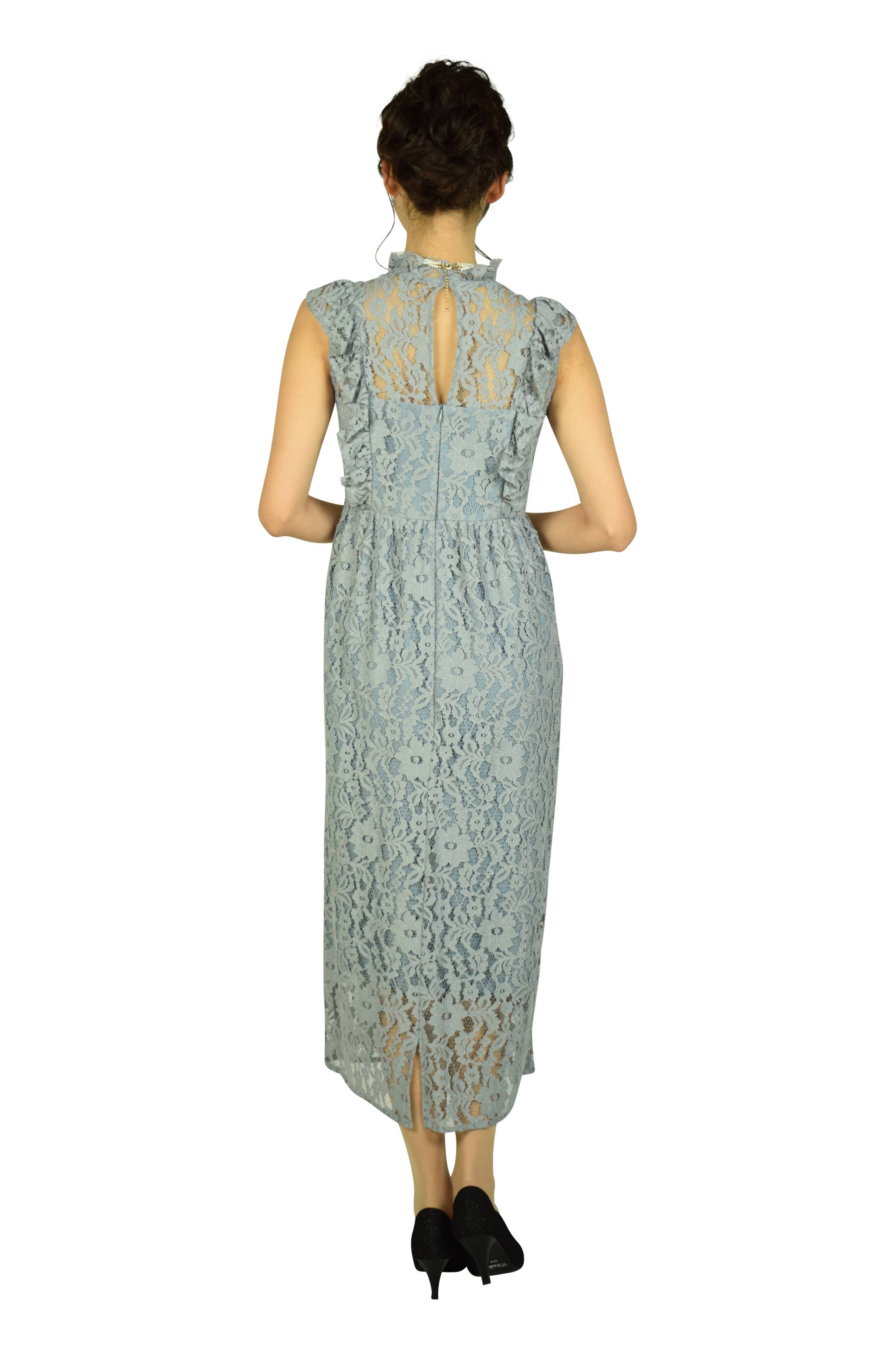 レースマキシアッシュブルードレス