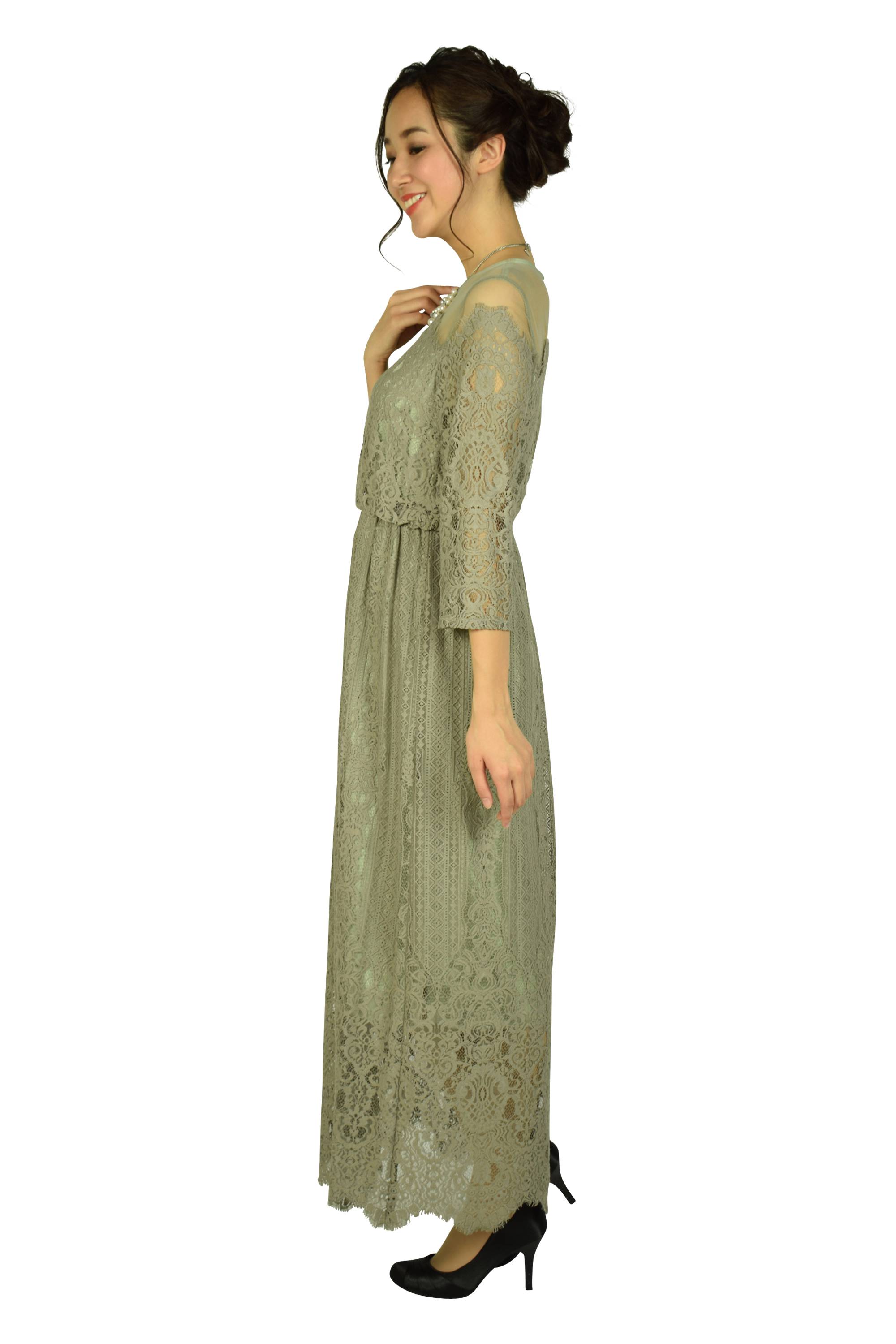 総レーススモーキーミントロングドレス