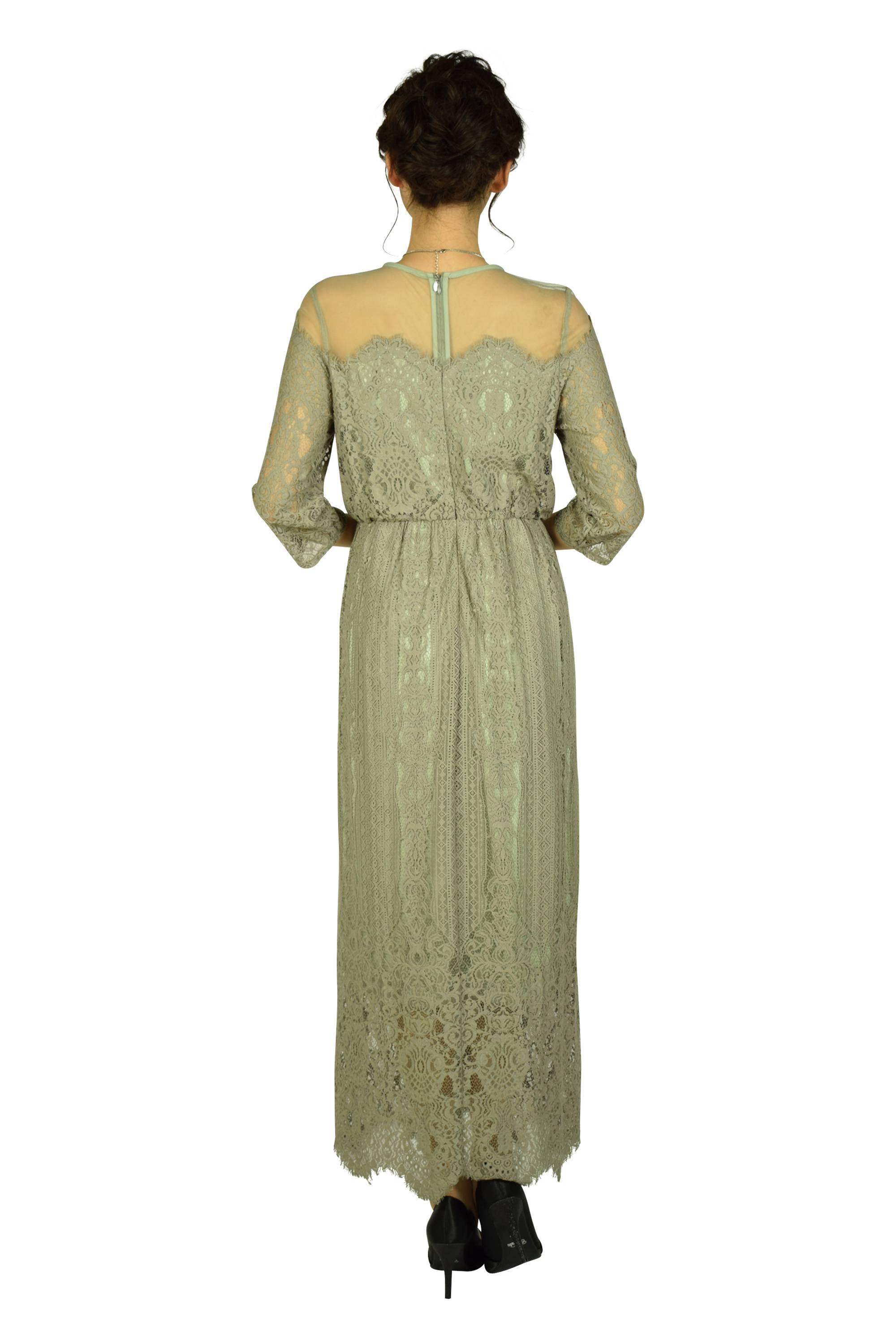 総レーススモーキーミントロングドレス
