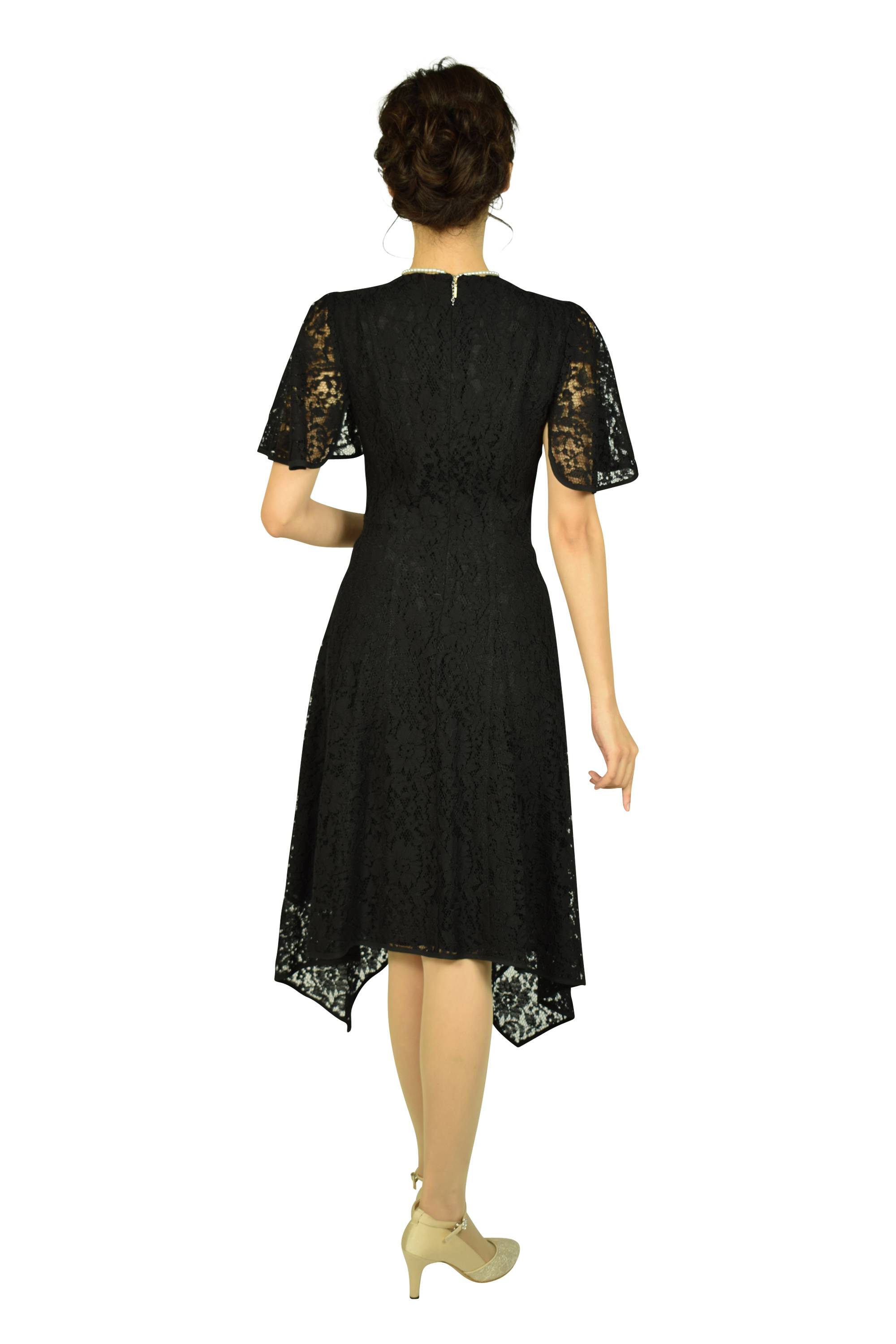 イレギュラーヘムレースブラックドレス