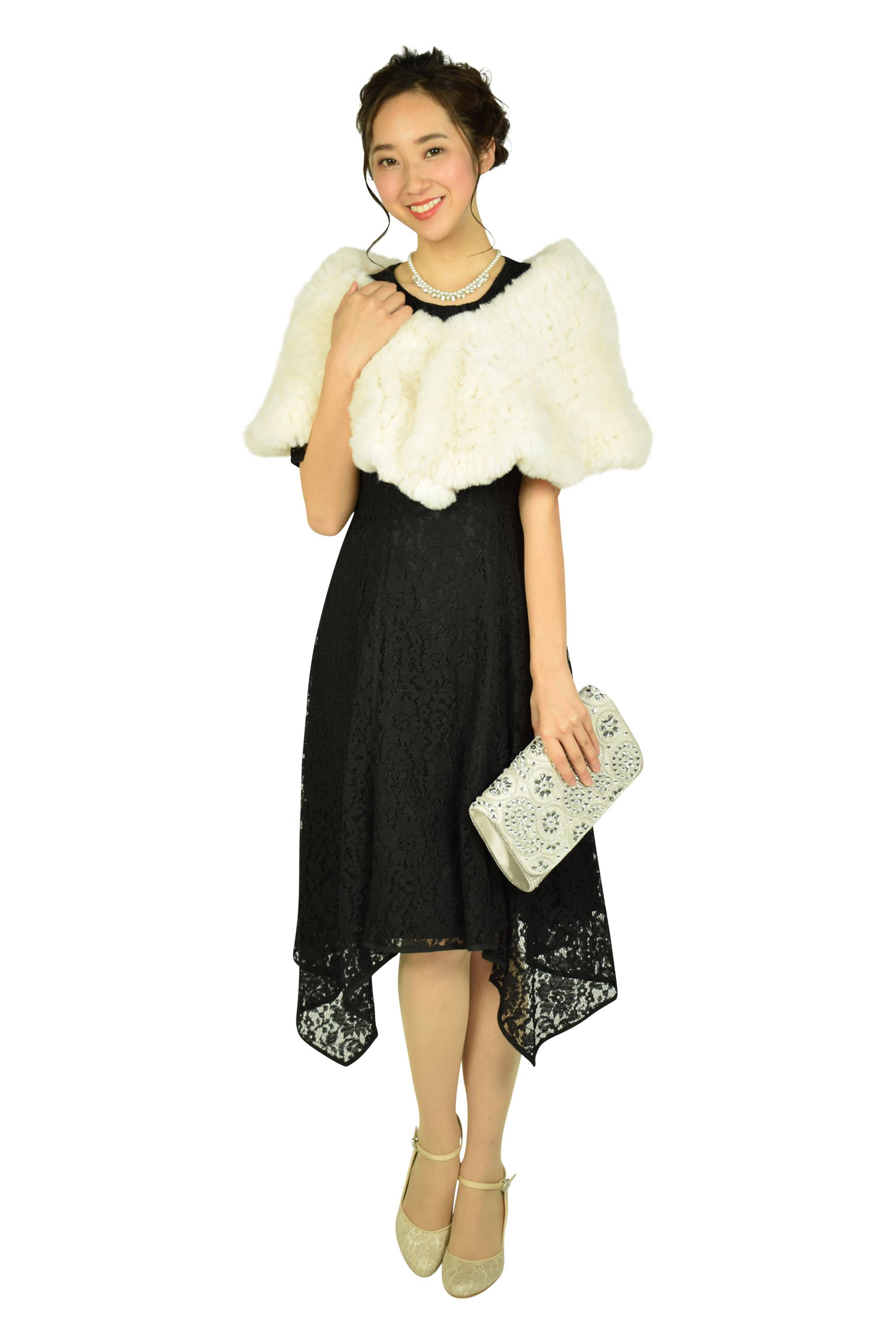 イレギュラーヘムレースブラックドレス