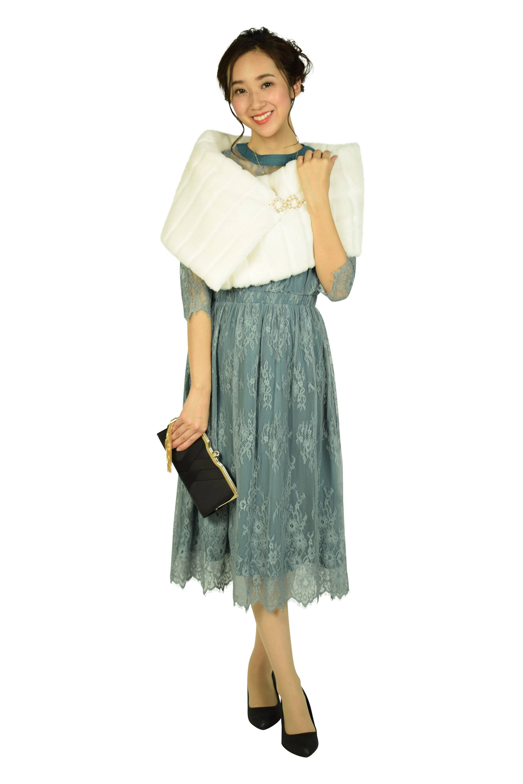 Dear Princess 総レースダスティーグリーンドレス (S) をレンタル