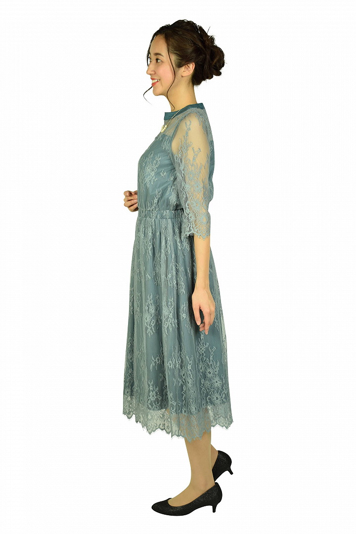 総レースダスティーグリーンドレス