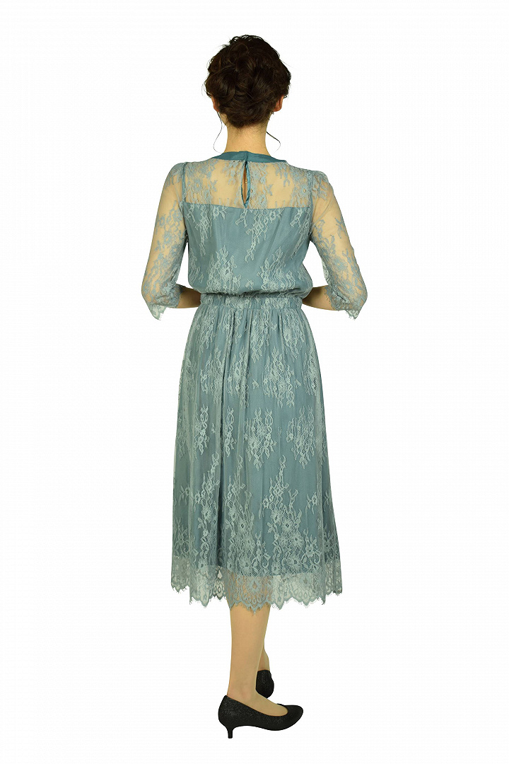 総レースダスティーグリーンドレス