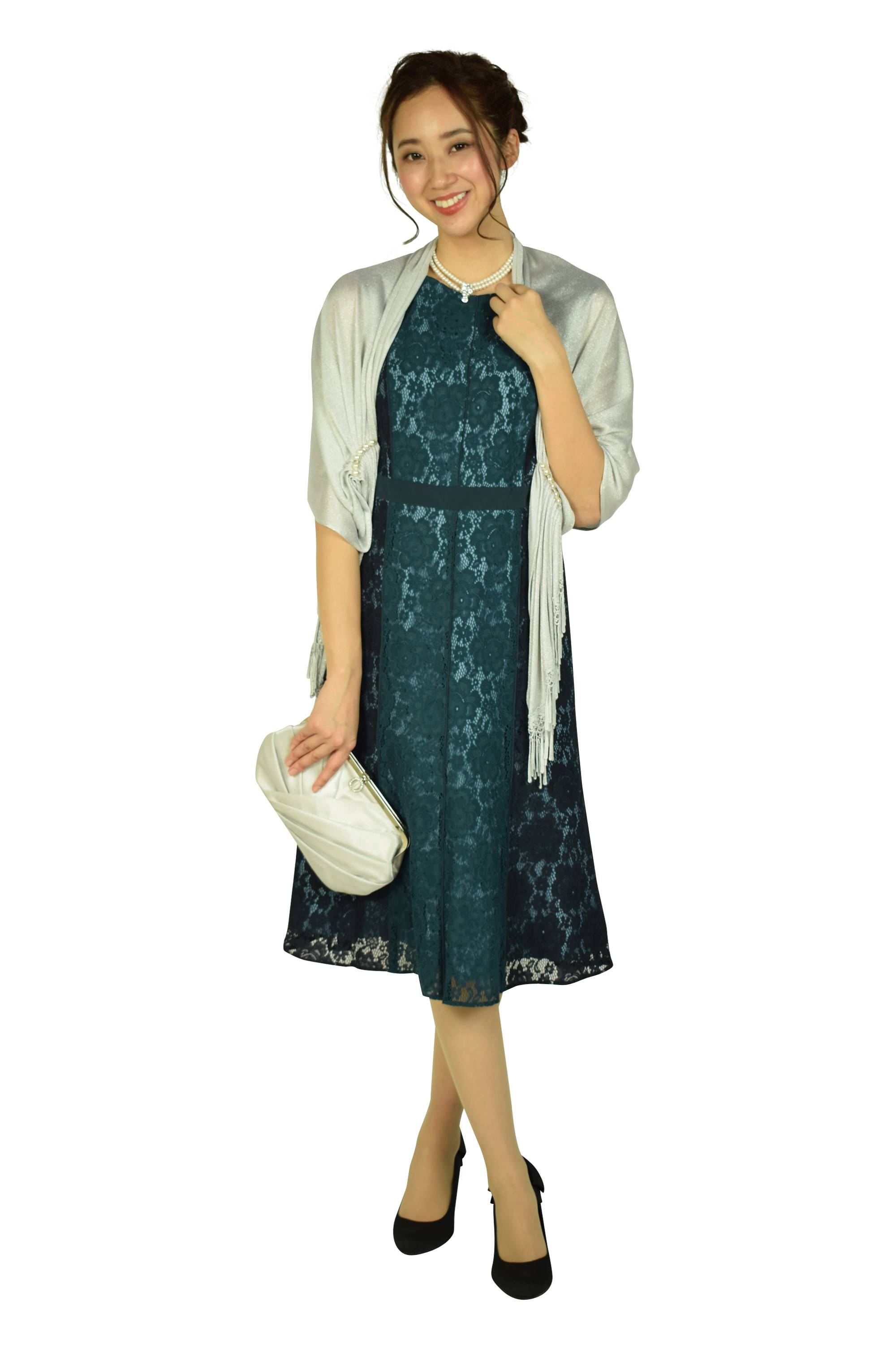 GRACE CONTINENTAL 配色レースフレアグリーンドレス (M〜L) を GRACE CONTINENTAL 配色レースフレアグリーンドレス (M〜L) を