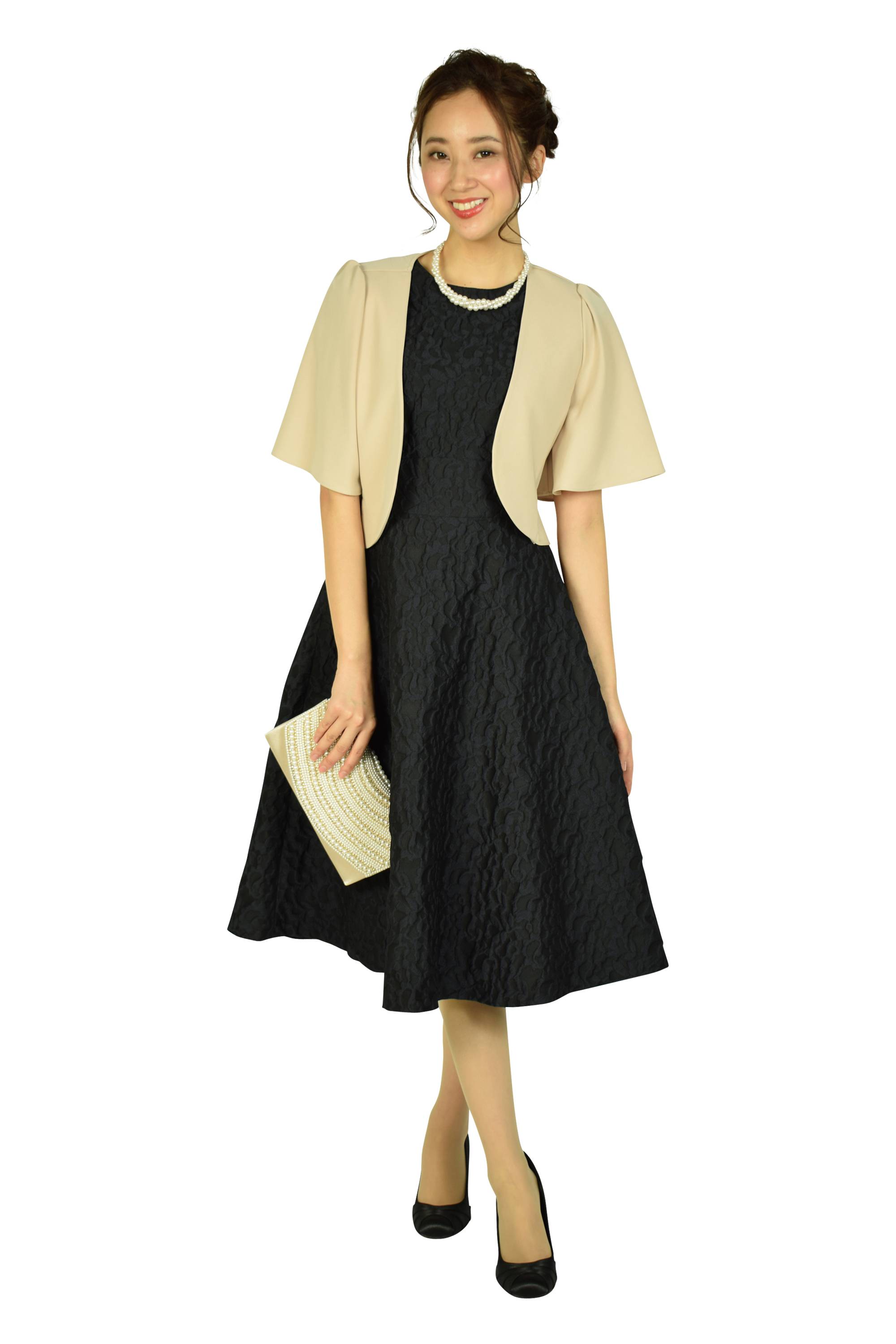 リーフモチーフネイビードレス