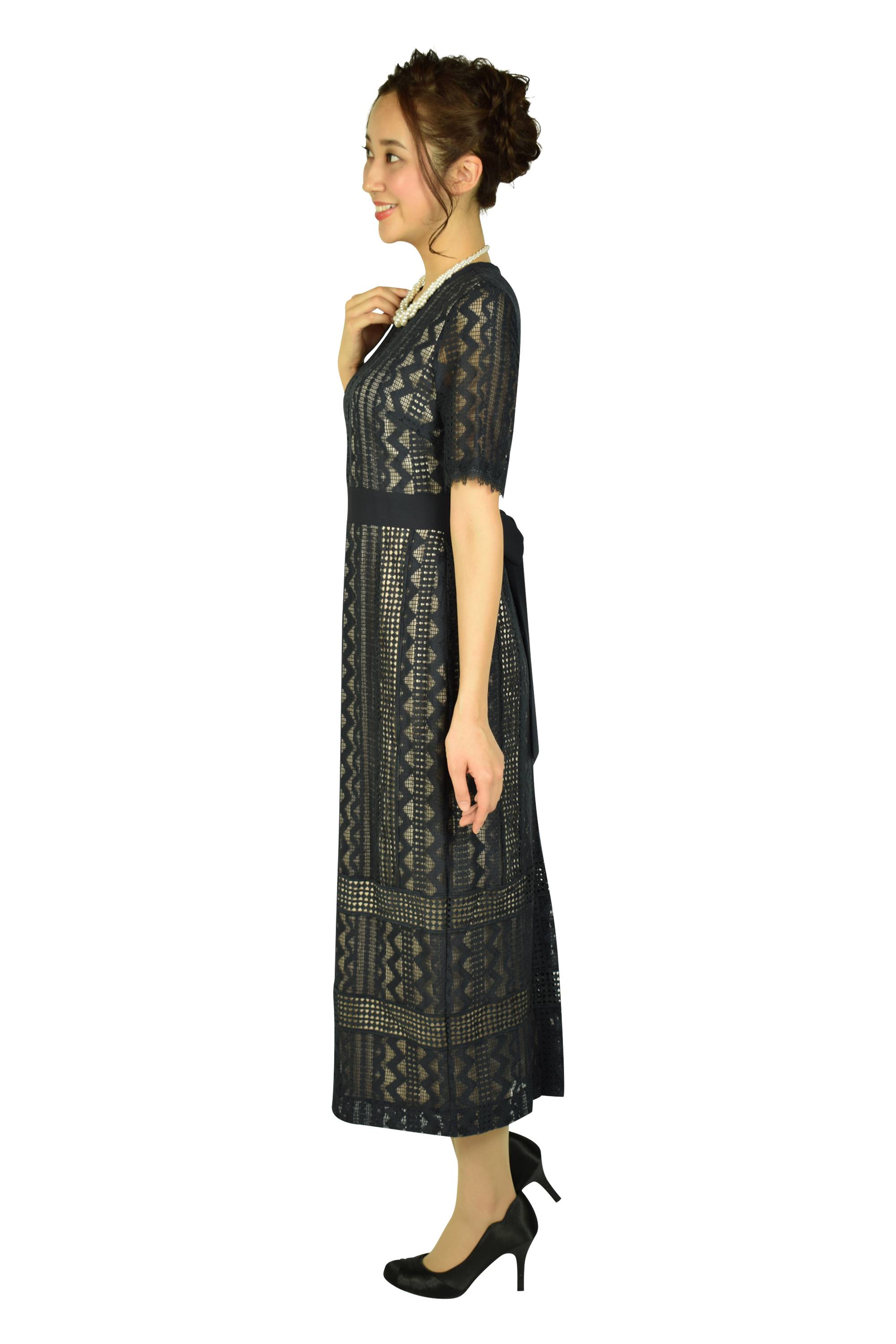 ジオメトリックレースネイビードレス