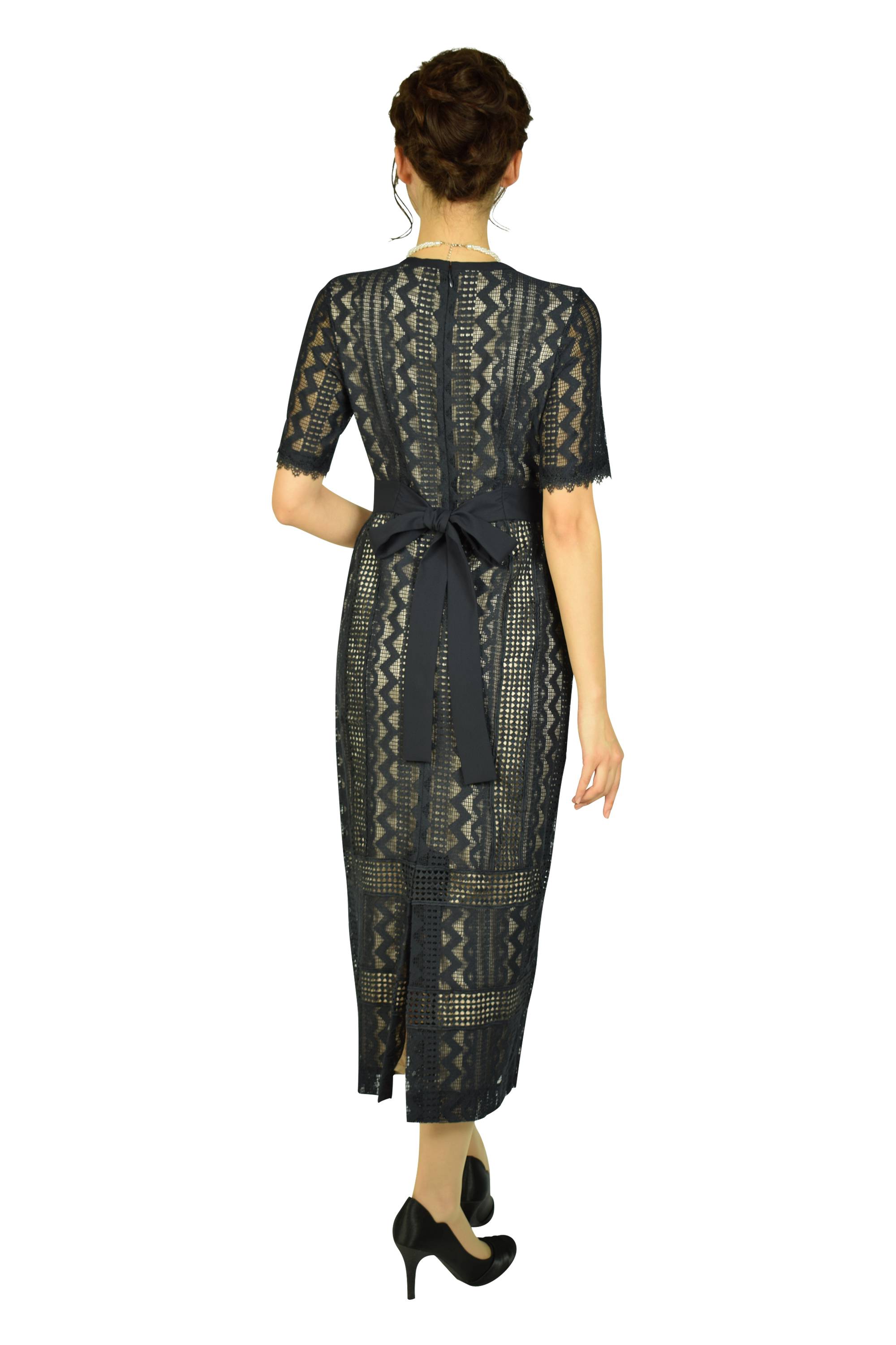 ジオメトリックレースネイビードレス