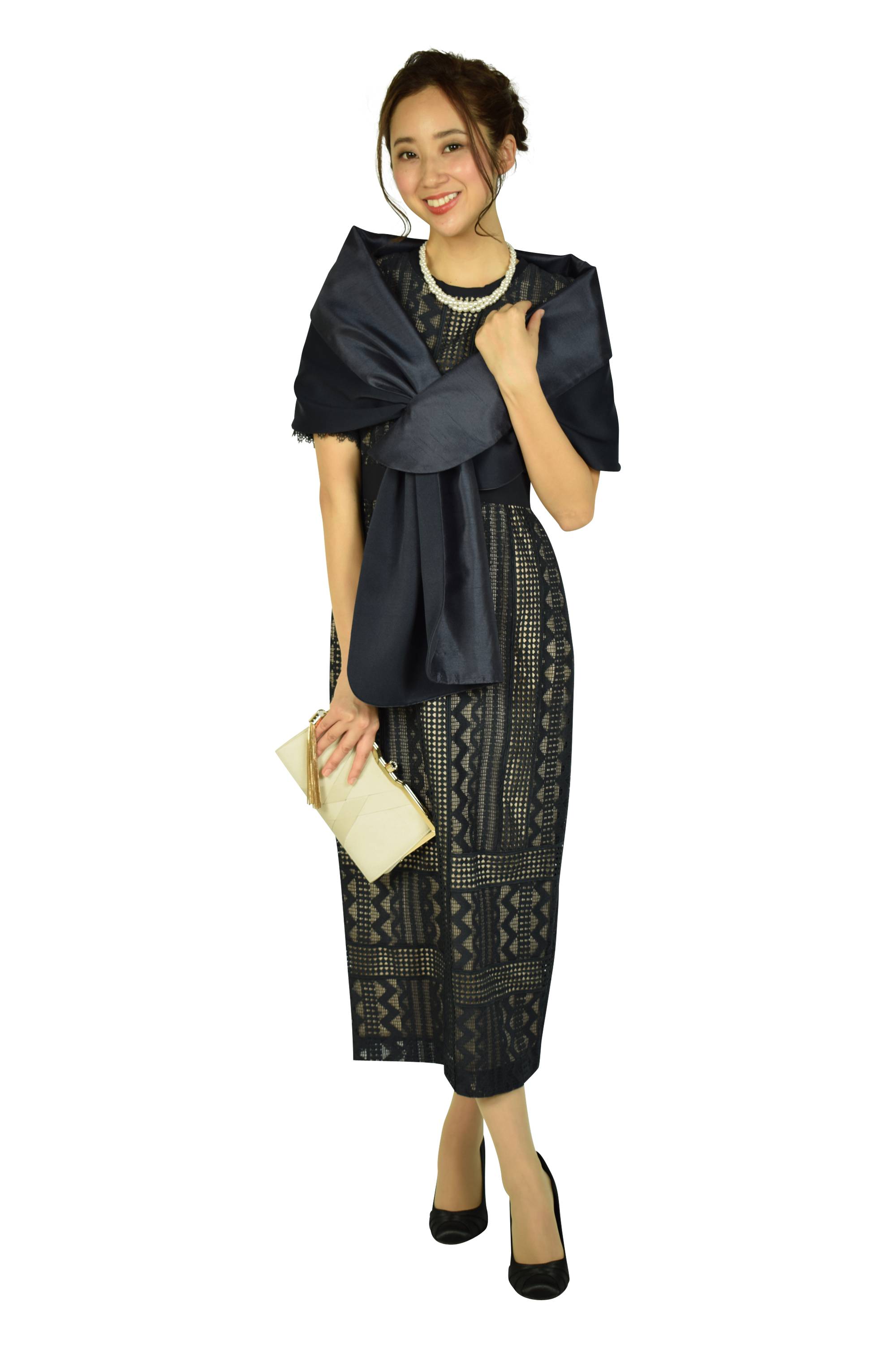 ジオメトリックレースネイビードレス