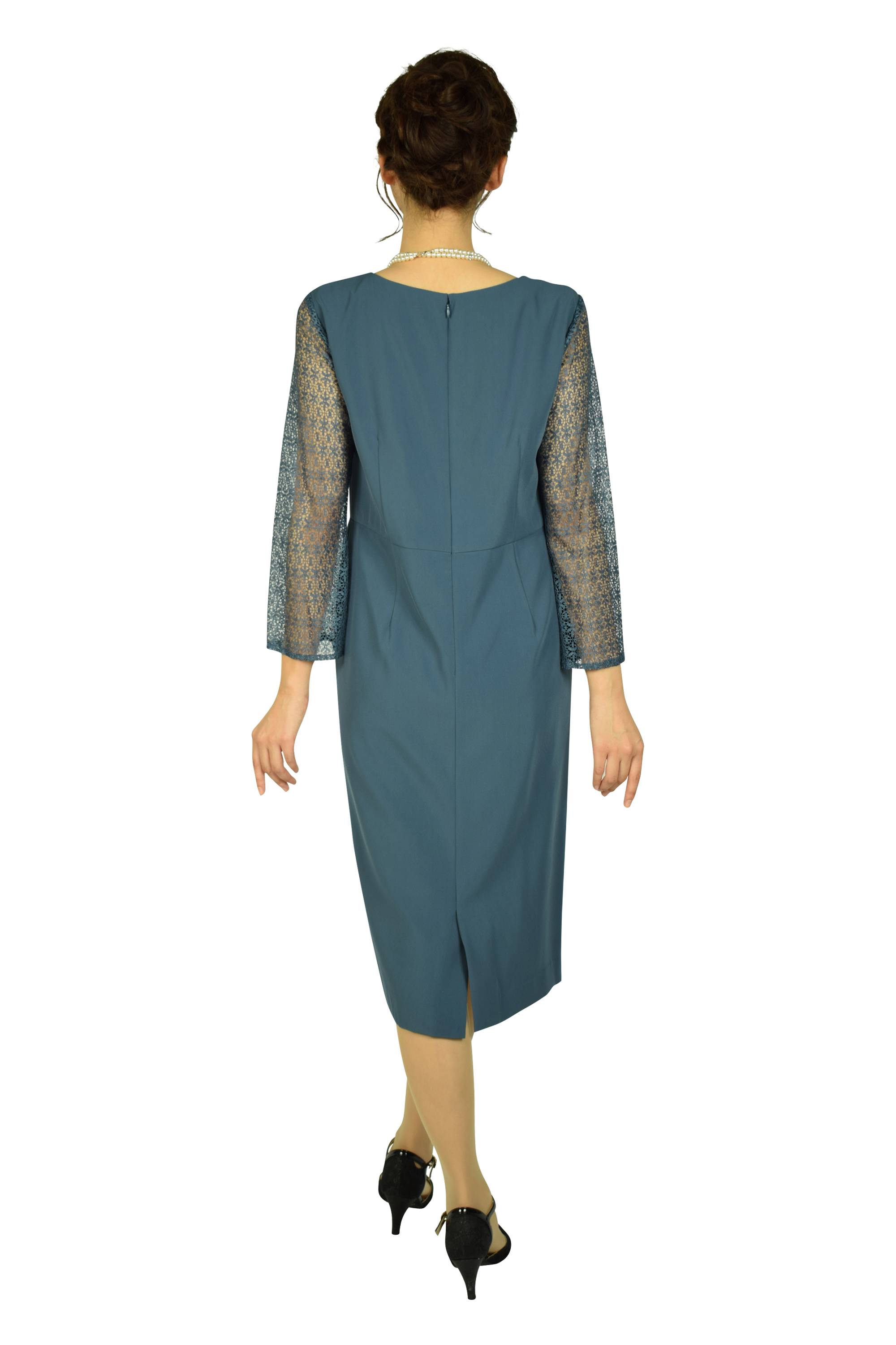 袖レースアッシュブルードレス