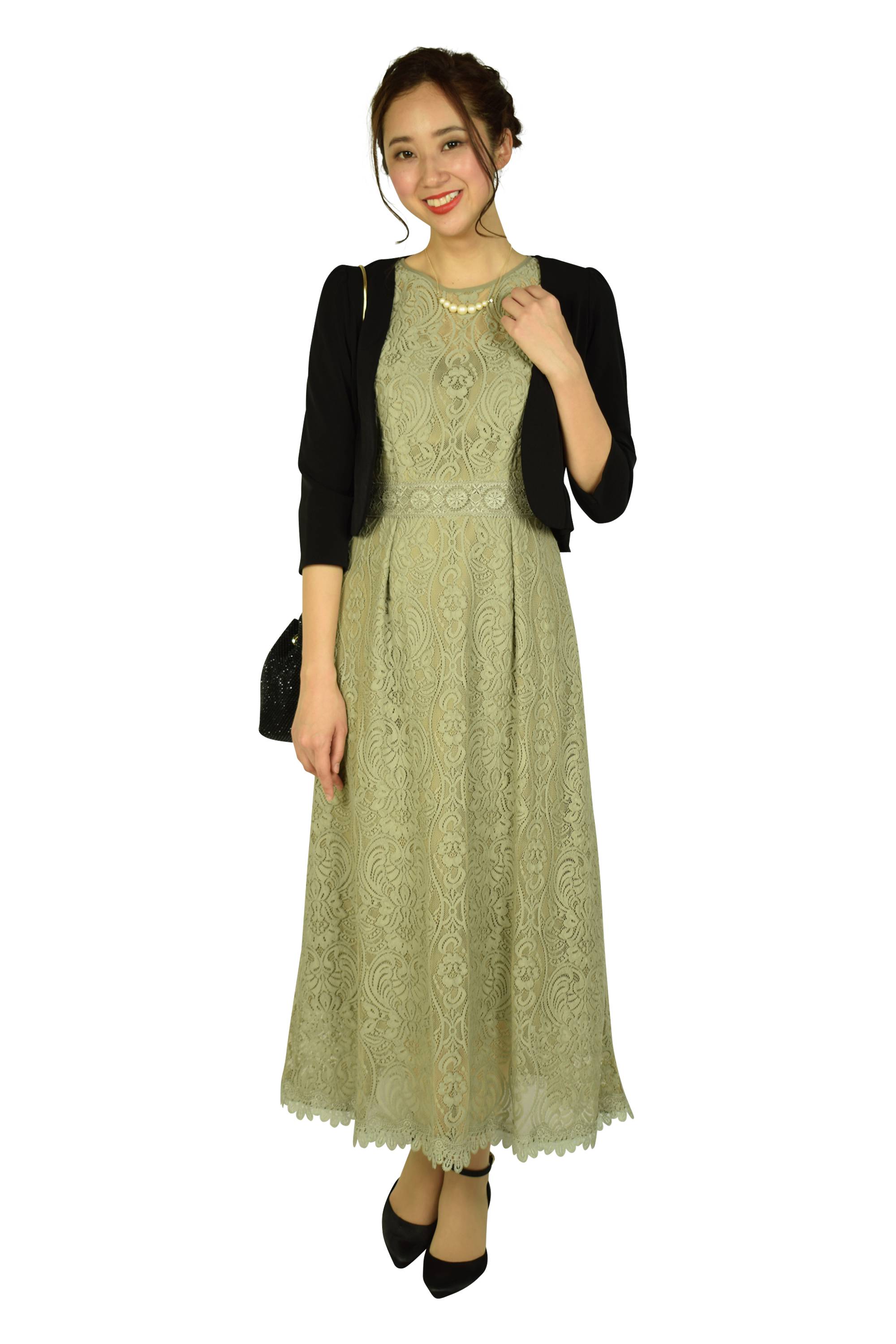 Maunaloa ダークグリーン ロングドレス Ｍ ダークグリーン シースルースリーブ vネック マーメイド ロング