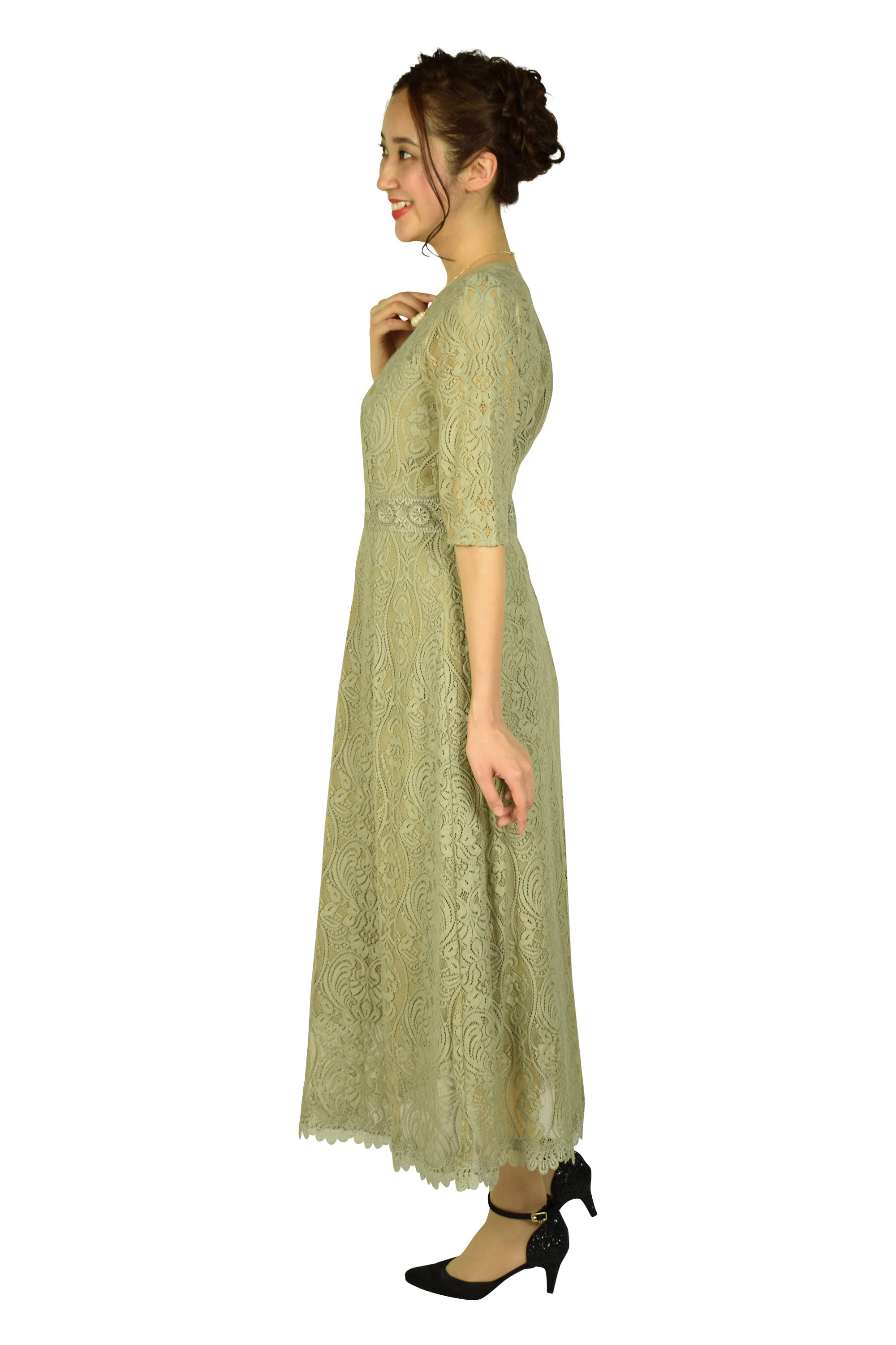 スモーキーレースグリーンロングドレス
