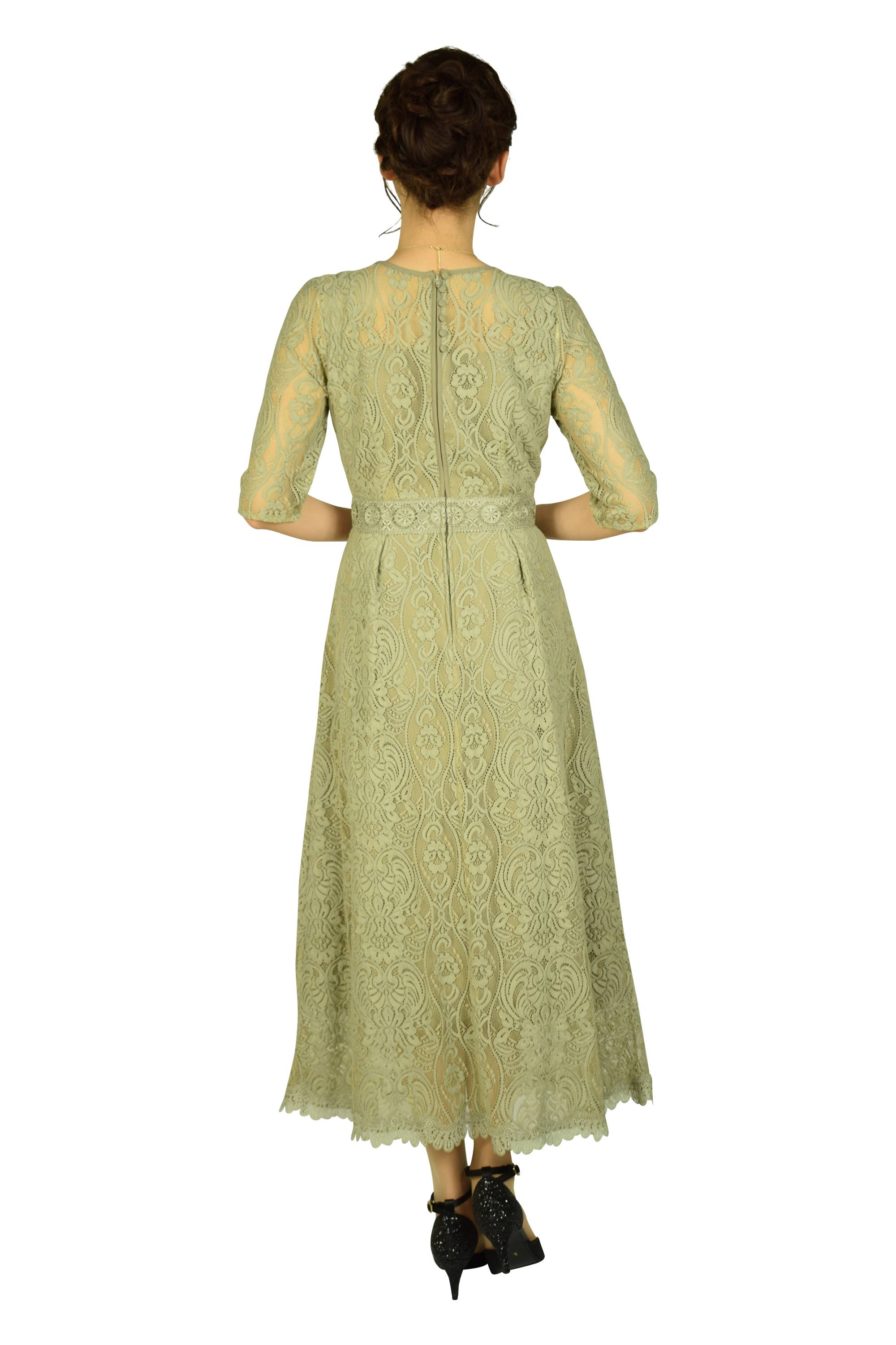 スモーキーレースグリーンロングドレス
