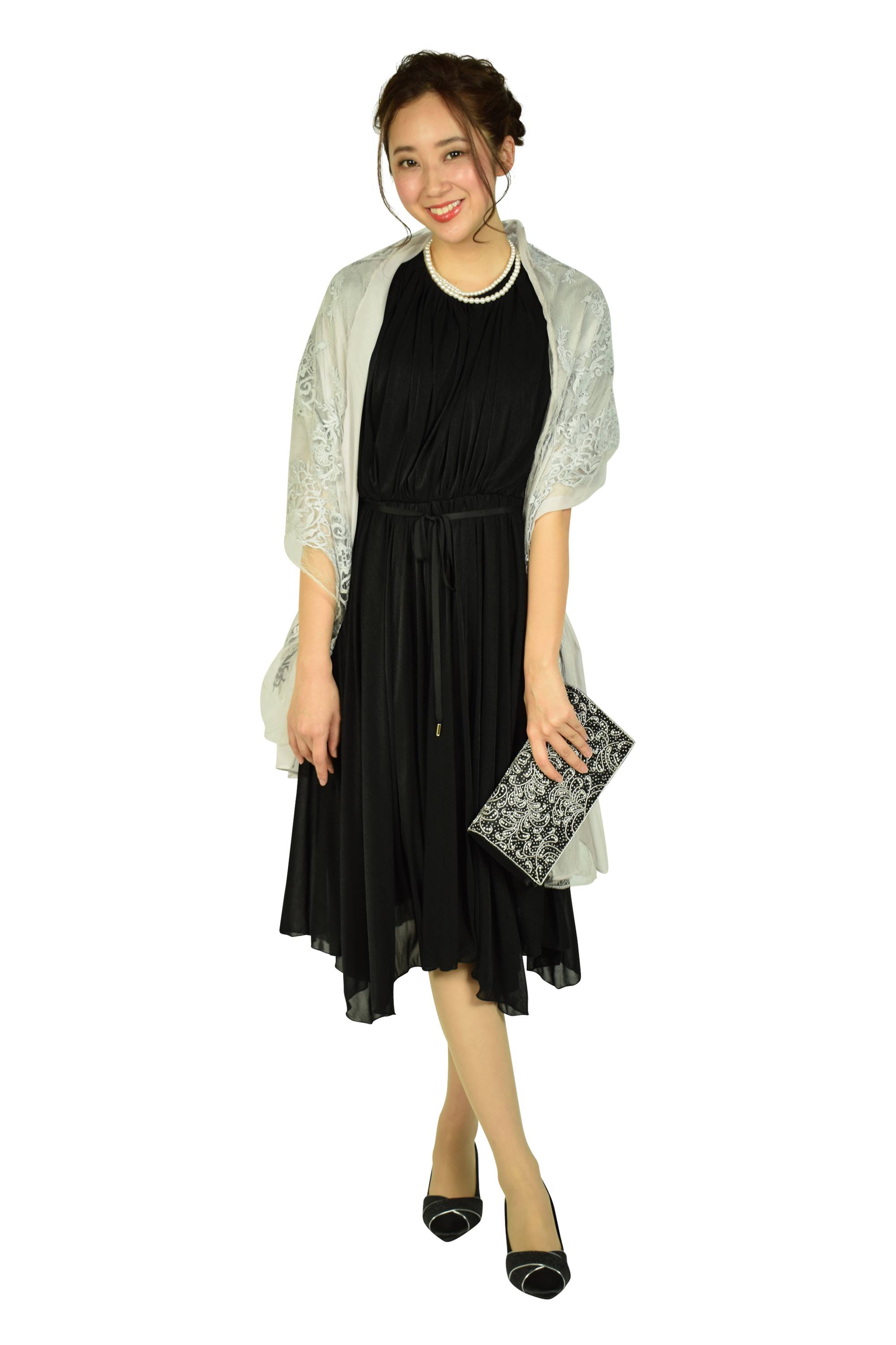 イレギュラーヘムシャイニーブラックドレス