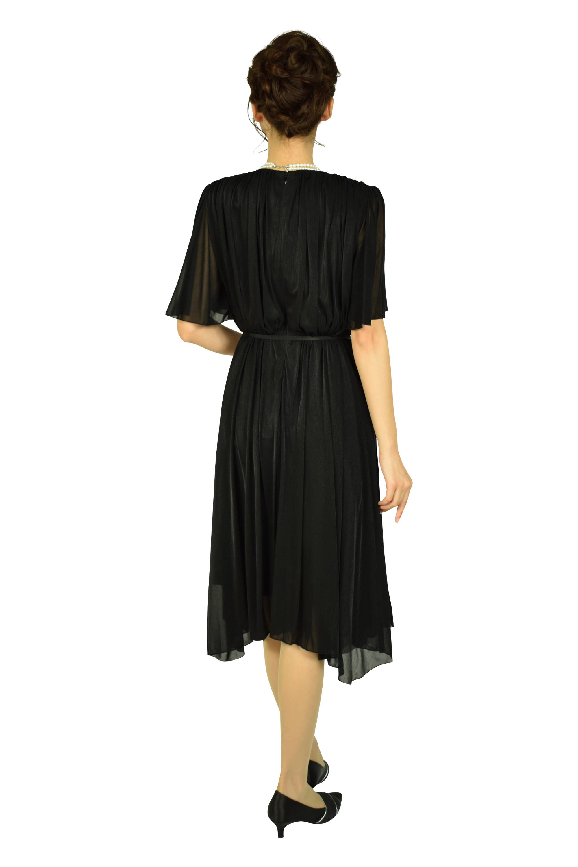 イレギュラーヘムシャイニーブラックドレス