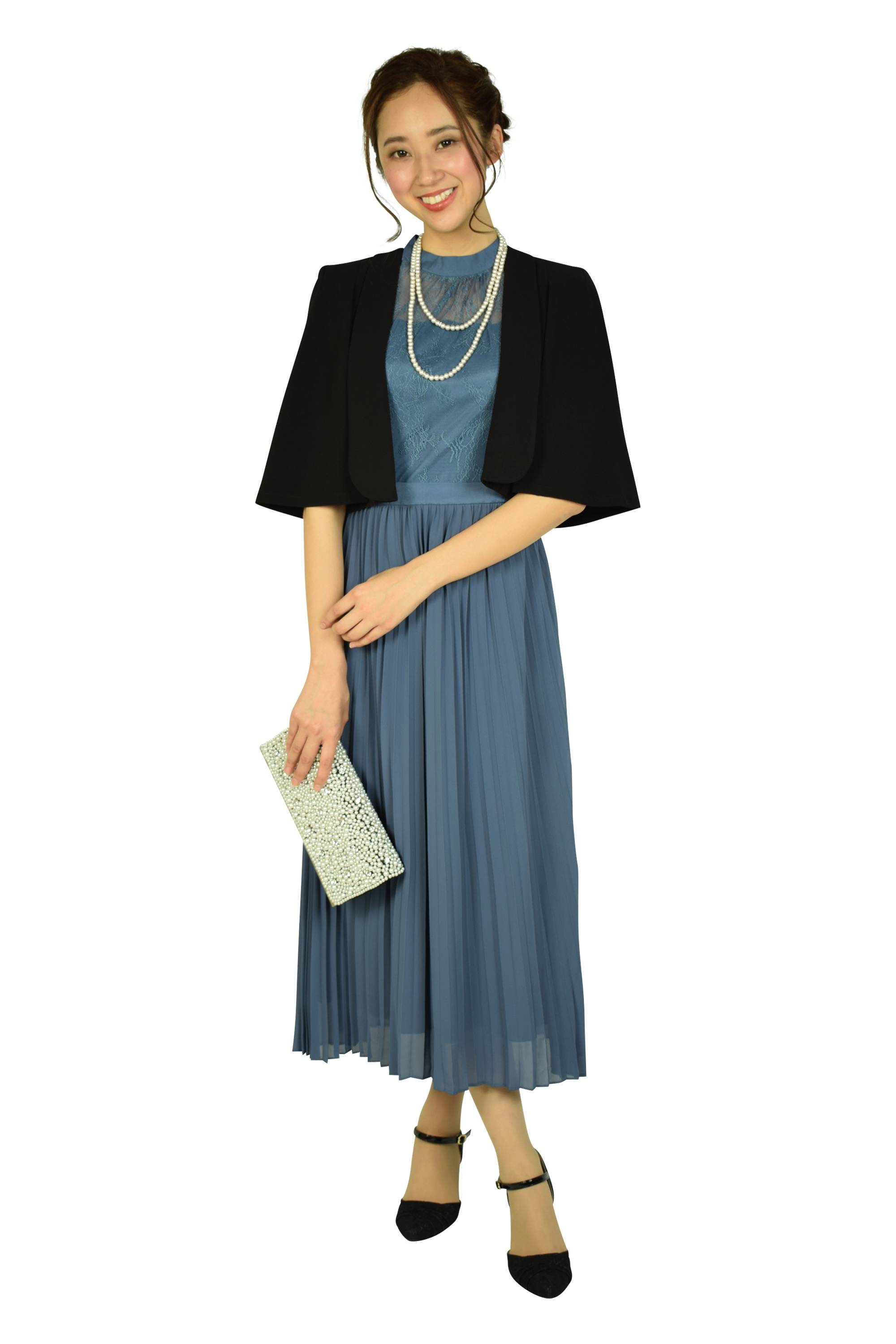 エレガント豪華パールビジュブラックバッグ