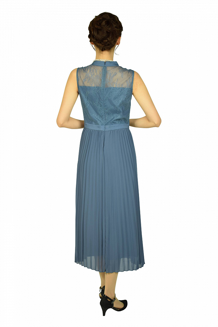 フラワーレースプリーツブルードレス