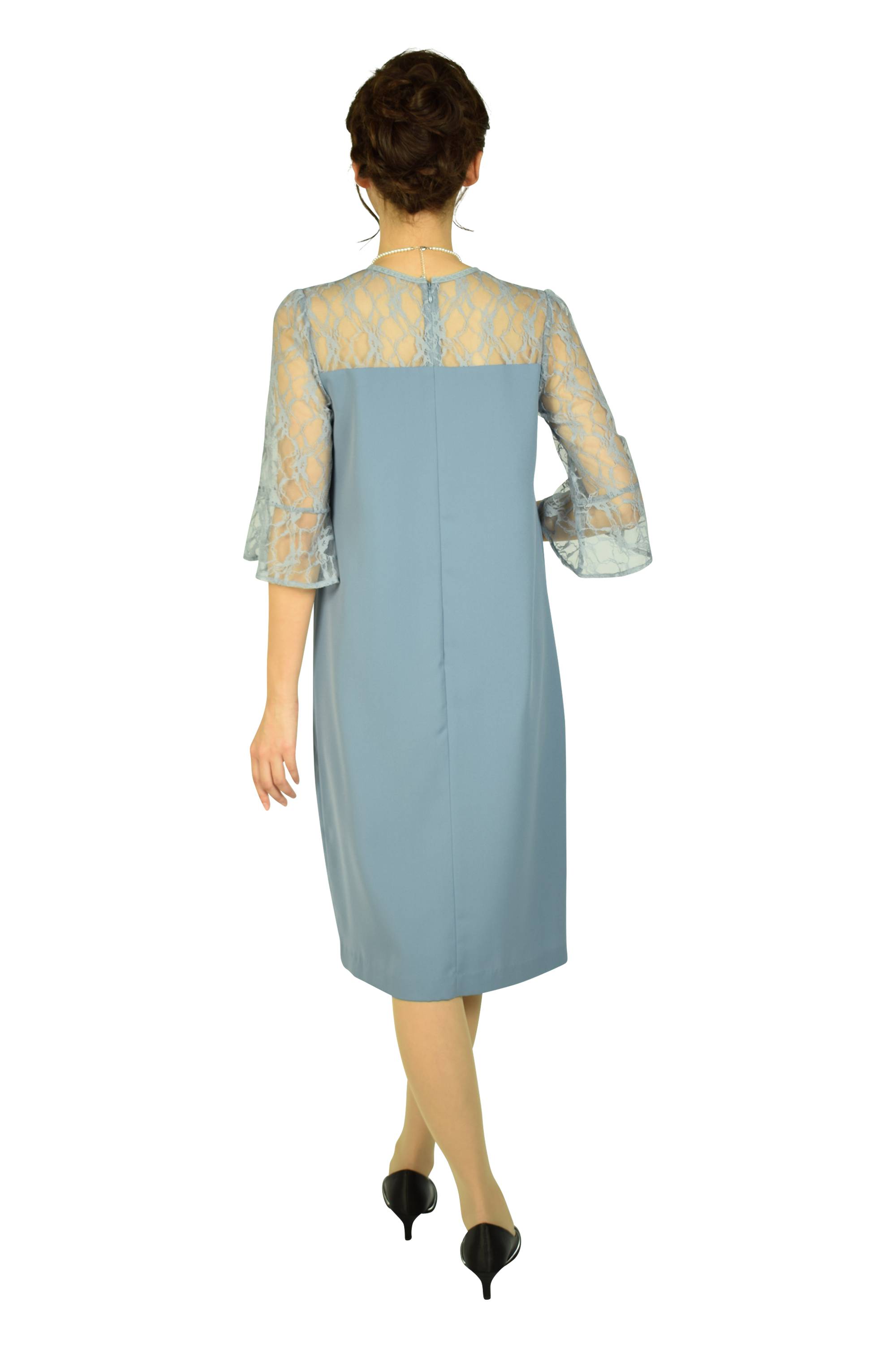 レースベル袖ブルードレス