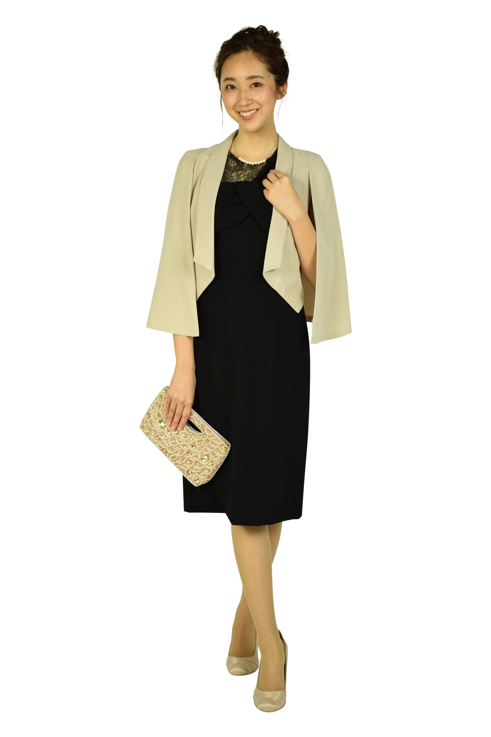 Hermoso luxe 襟付きケープ袖ベージュジャケット (M〜L) をレンタル