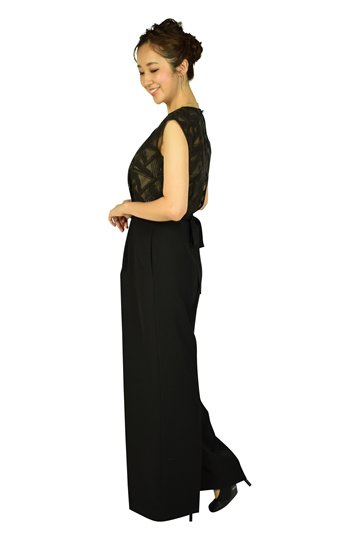 トライアングル刺繍ブラックパンツドレス
