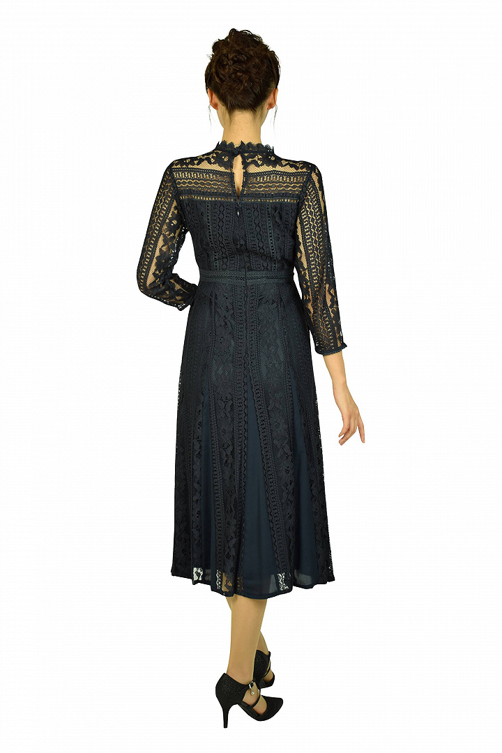 はしごレースフレアーネイビードレス