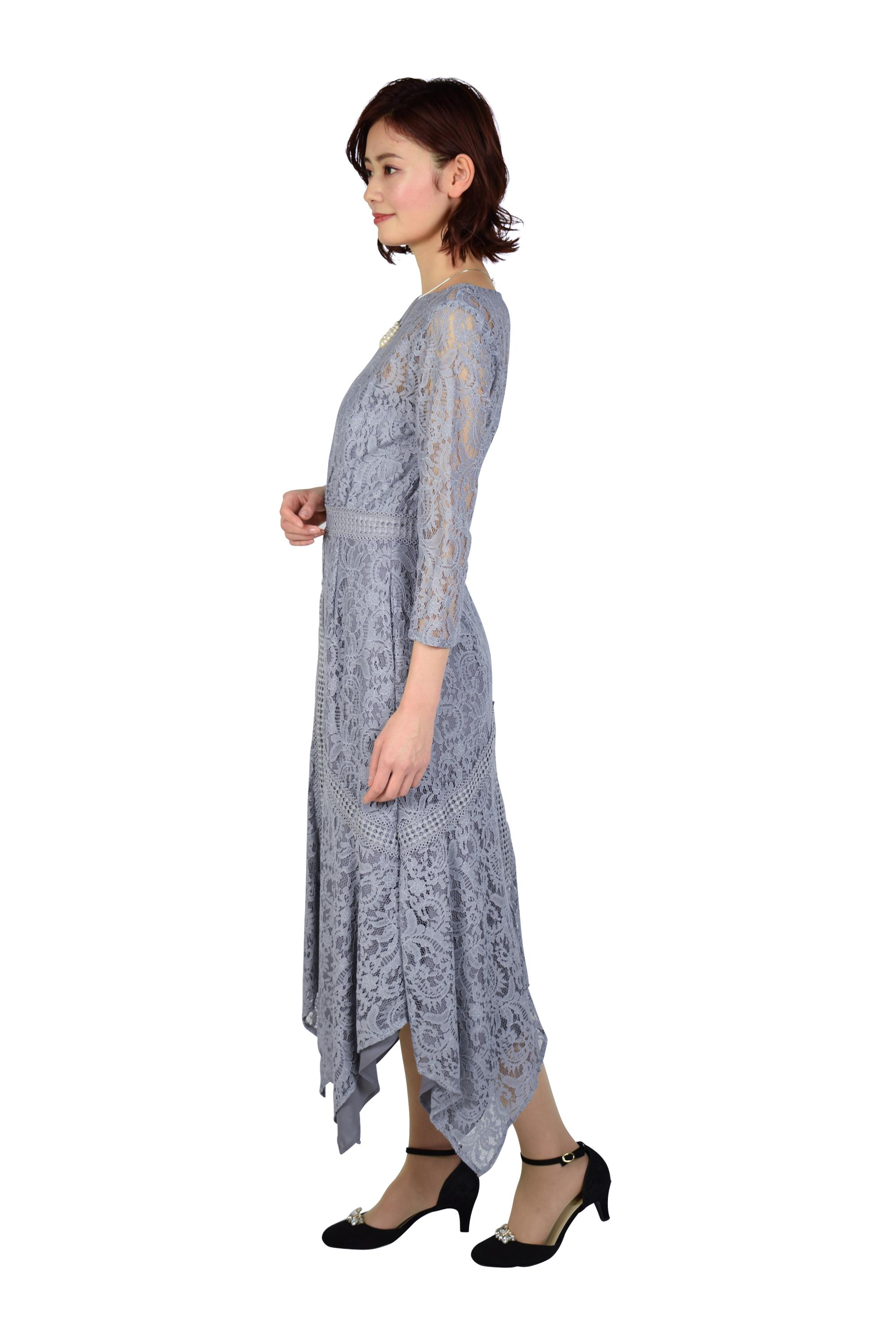 総レースイレギュラーヘムラベンダードレス