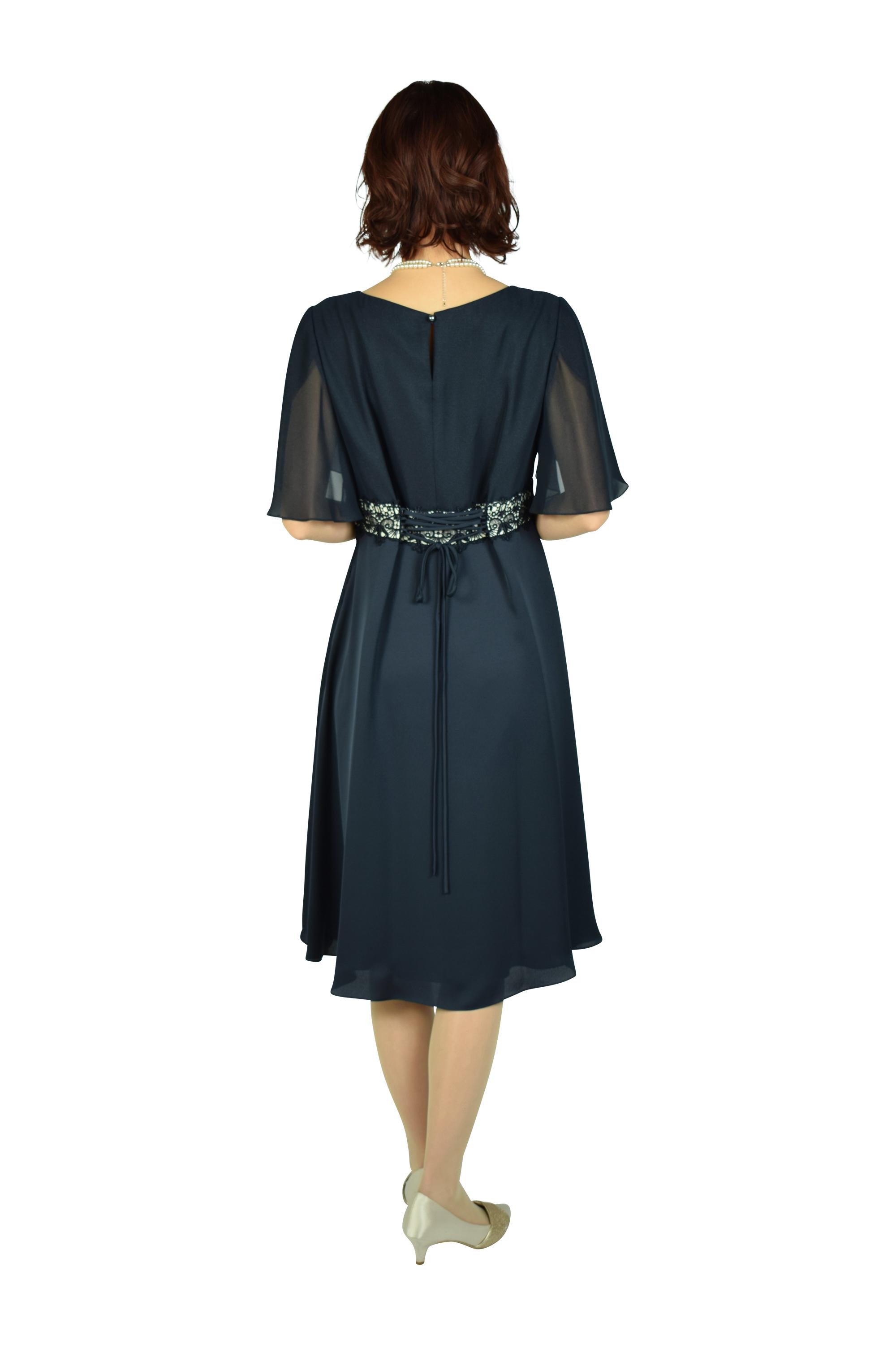 上品ウエストレースネイビードレス