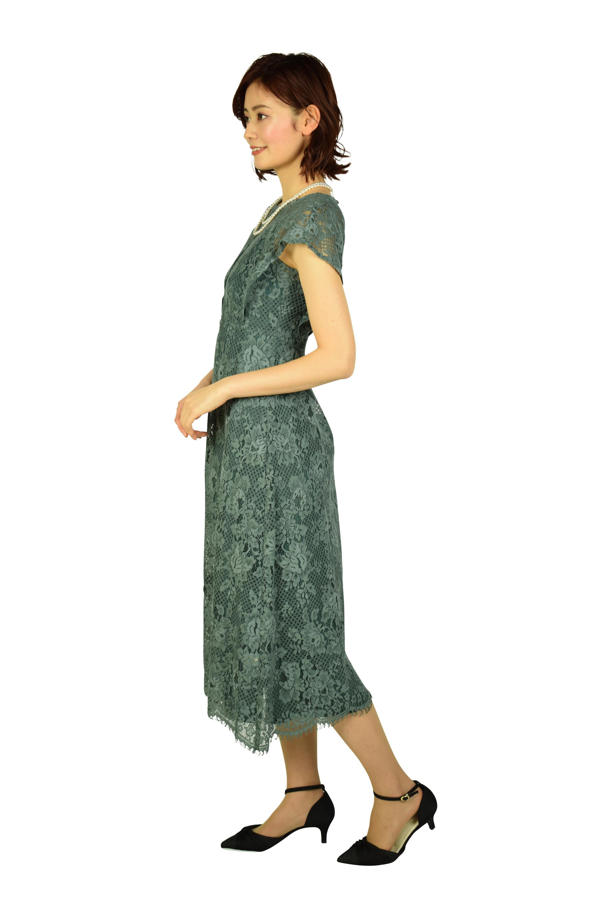 総レースターコイズグリーンカラードレス