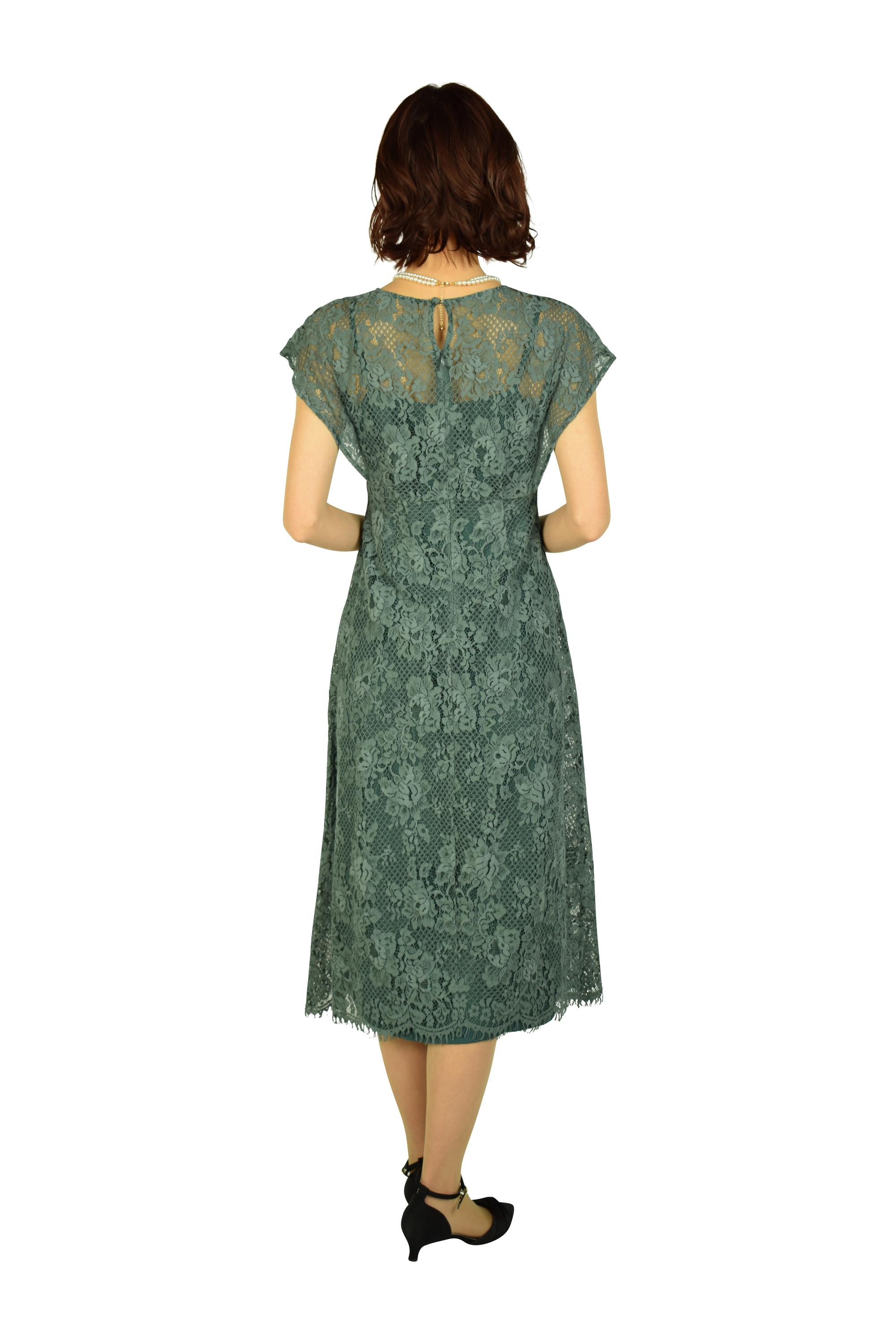 総レースターコイズグリーンカラードレス