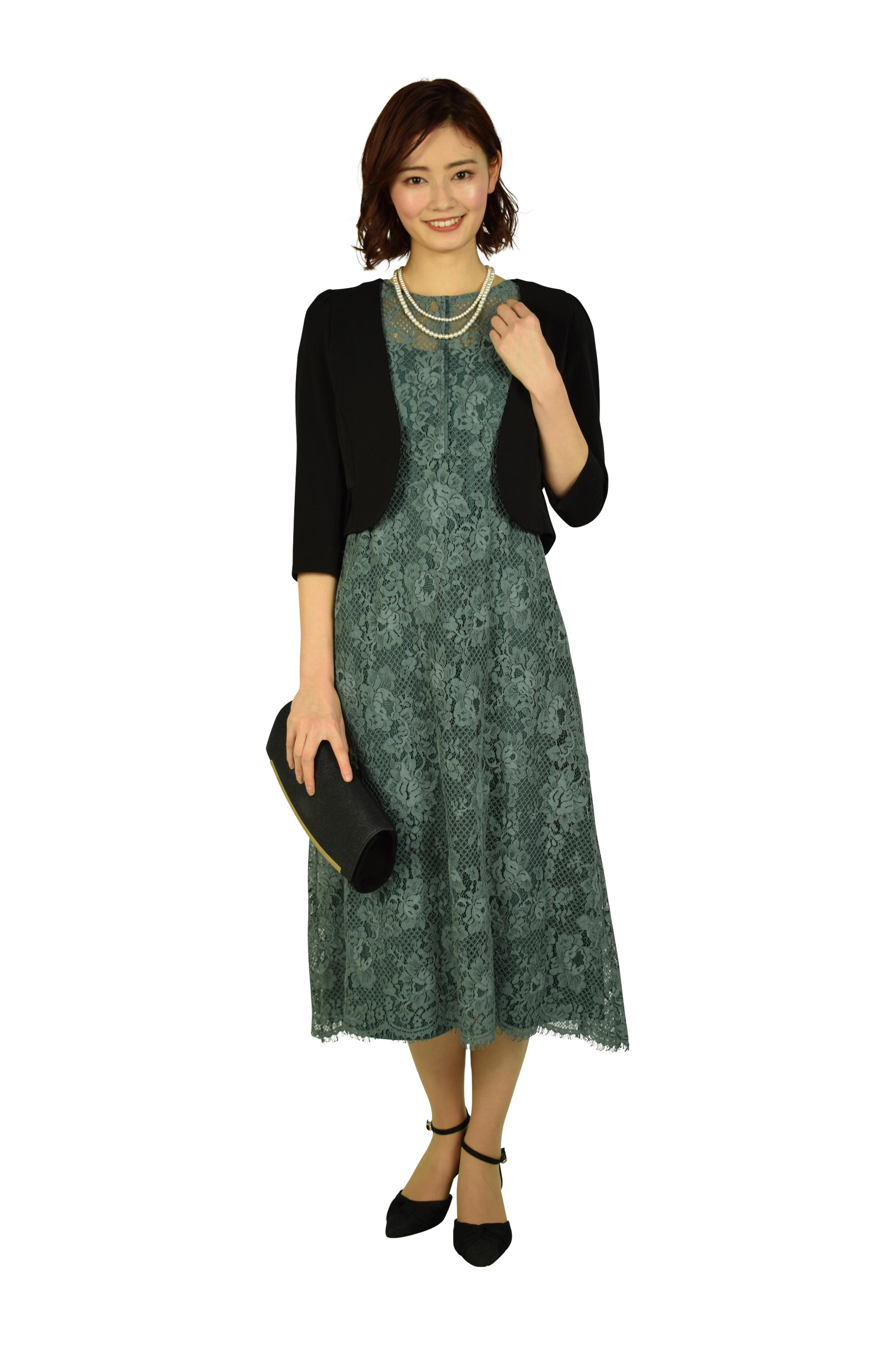 総レースターコイズグリーンカラードレス